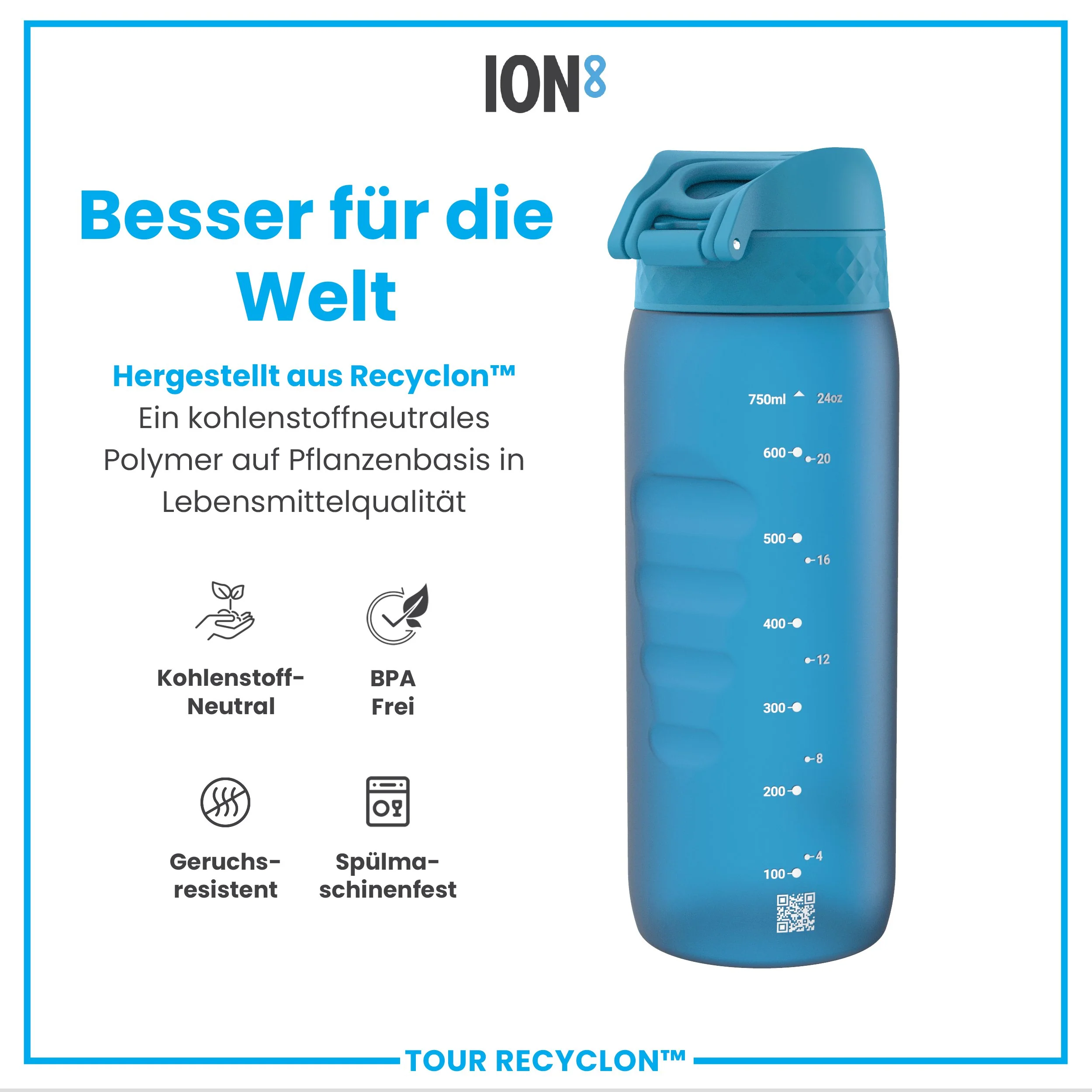 Recyclon-Trinkflasche, Blau, 750ml - Image 5