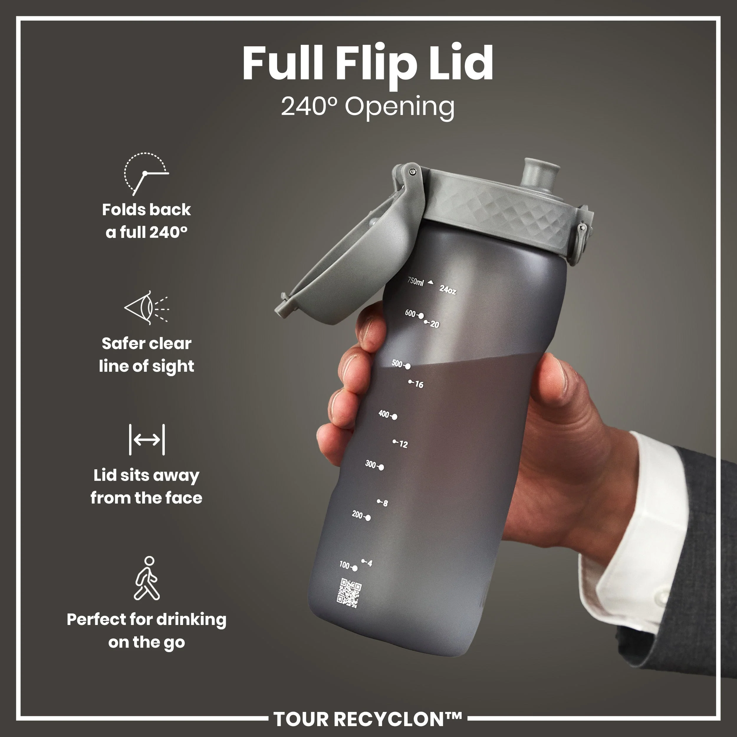 Recyclon-Trinkflasche, Grau, 750 ml - Image 4