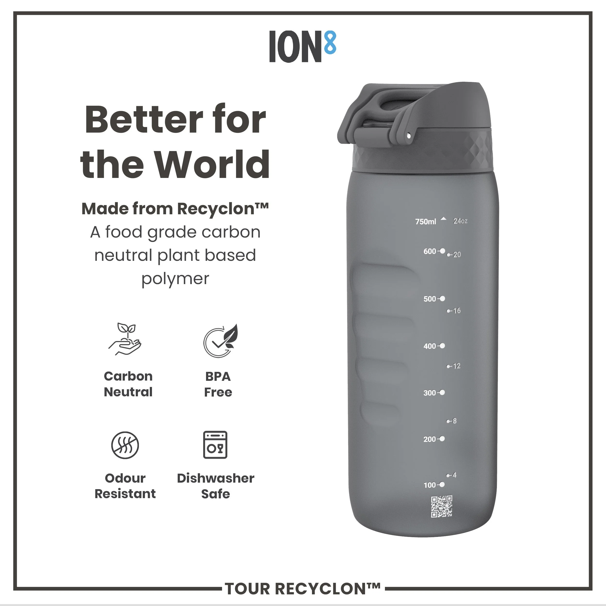 Recyclon-Trinkflasche, Grau, 750 ml - Image 5
