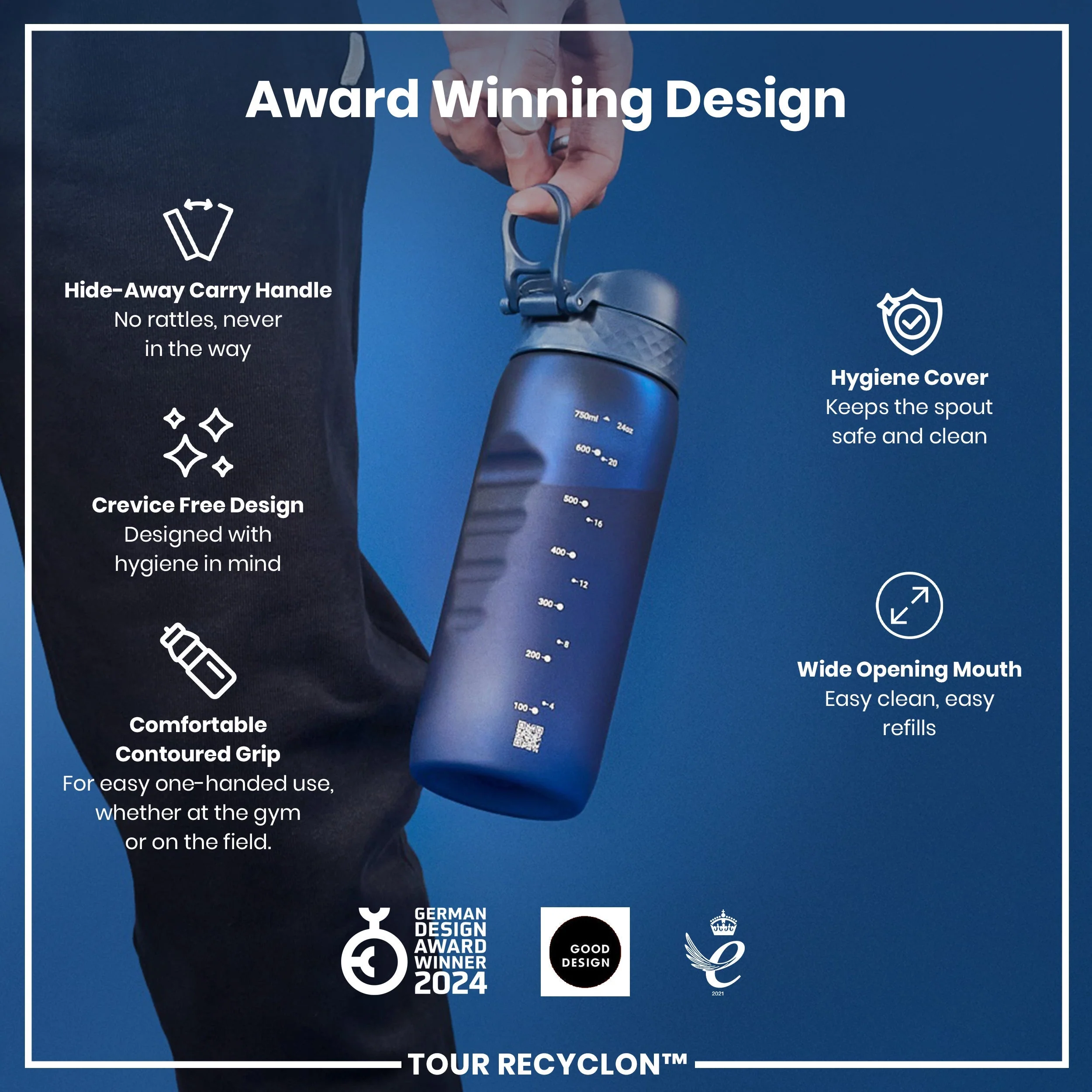 Recyclon-Trinkflasche, Marineblau, 750 ml - Image 6