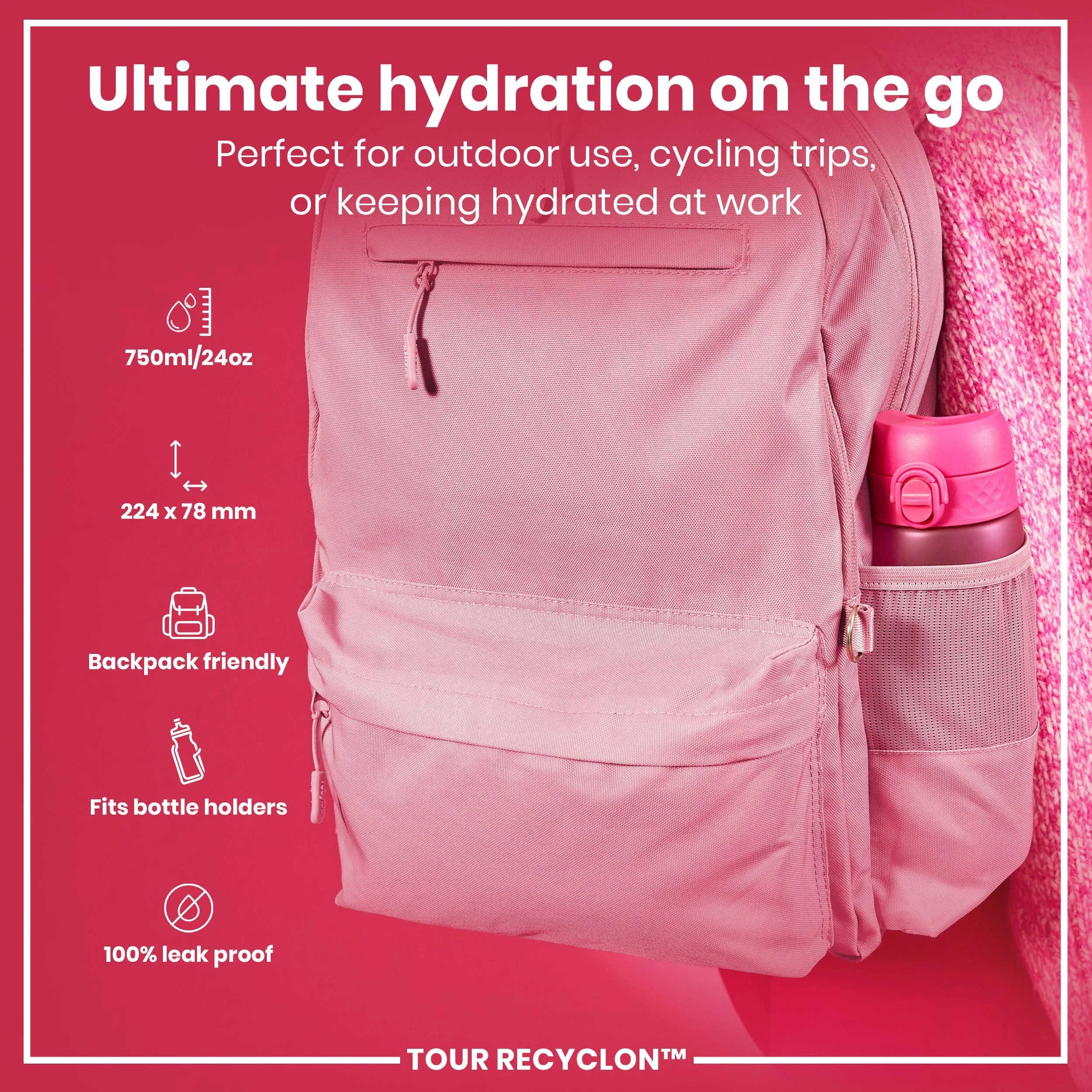 Recyclon-Trinkflasche, Rosa, 750 ml - Image 2