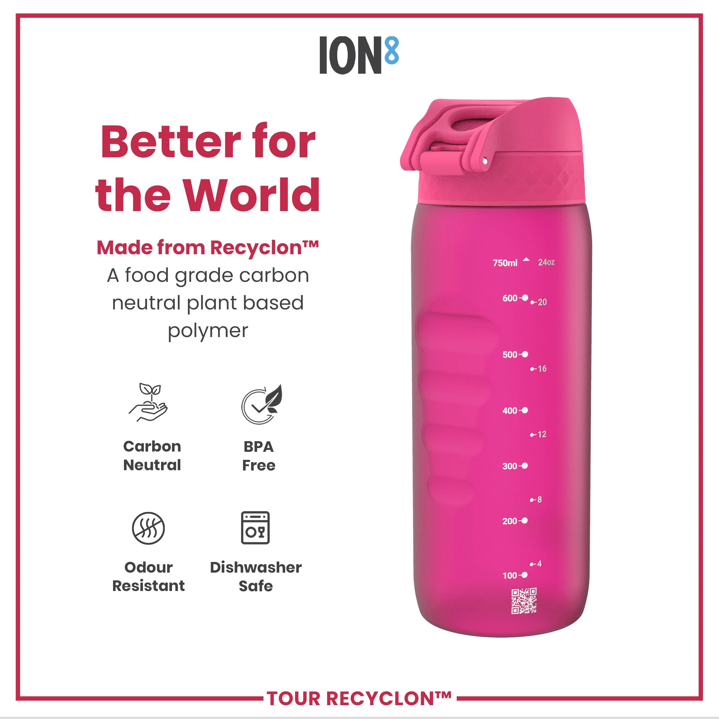 Recyclon-Trinkflasche, Rosa, 750 ml - Image 5