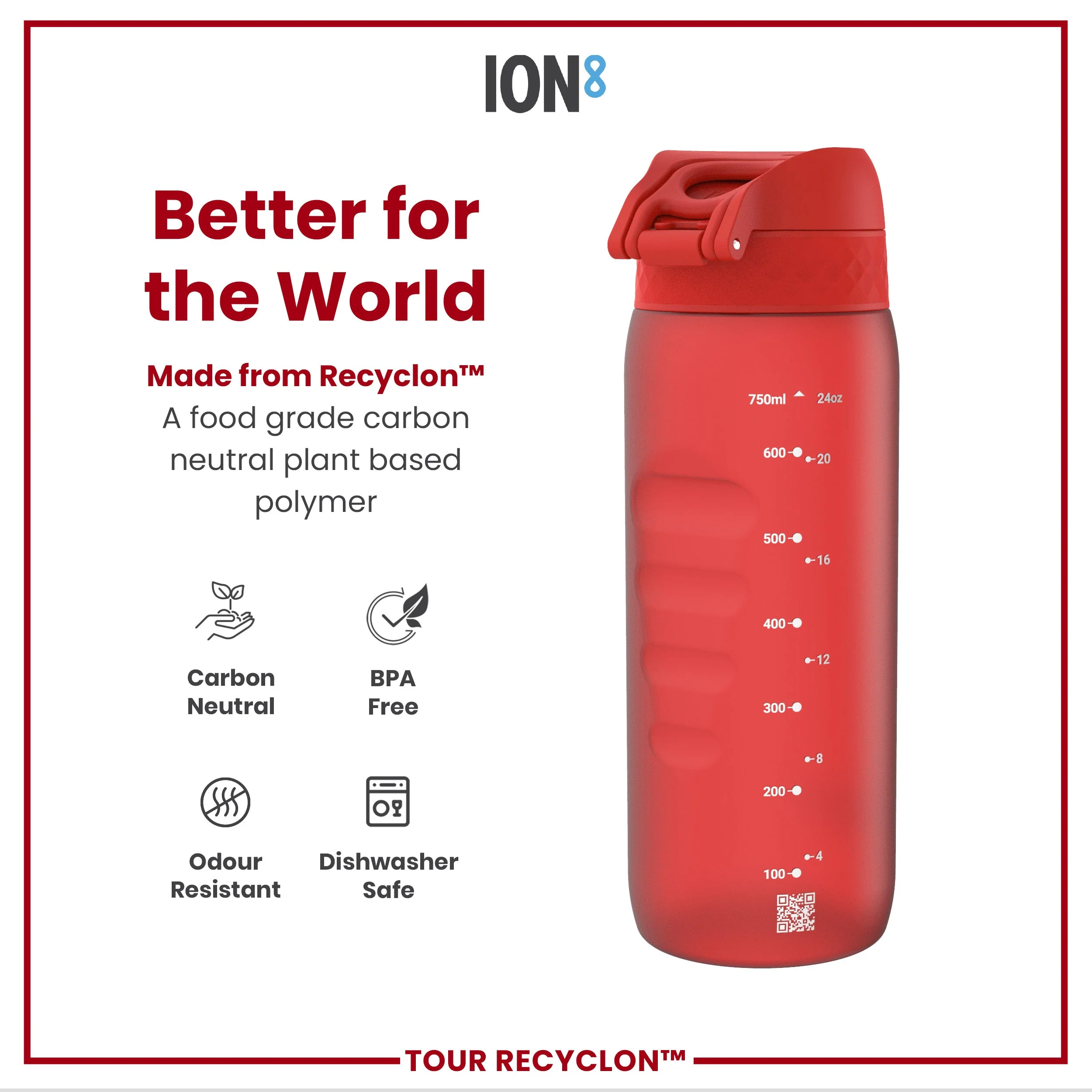 Recyclon-Trinkflasche, Rot, 750 ml - Image 5