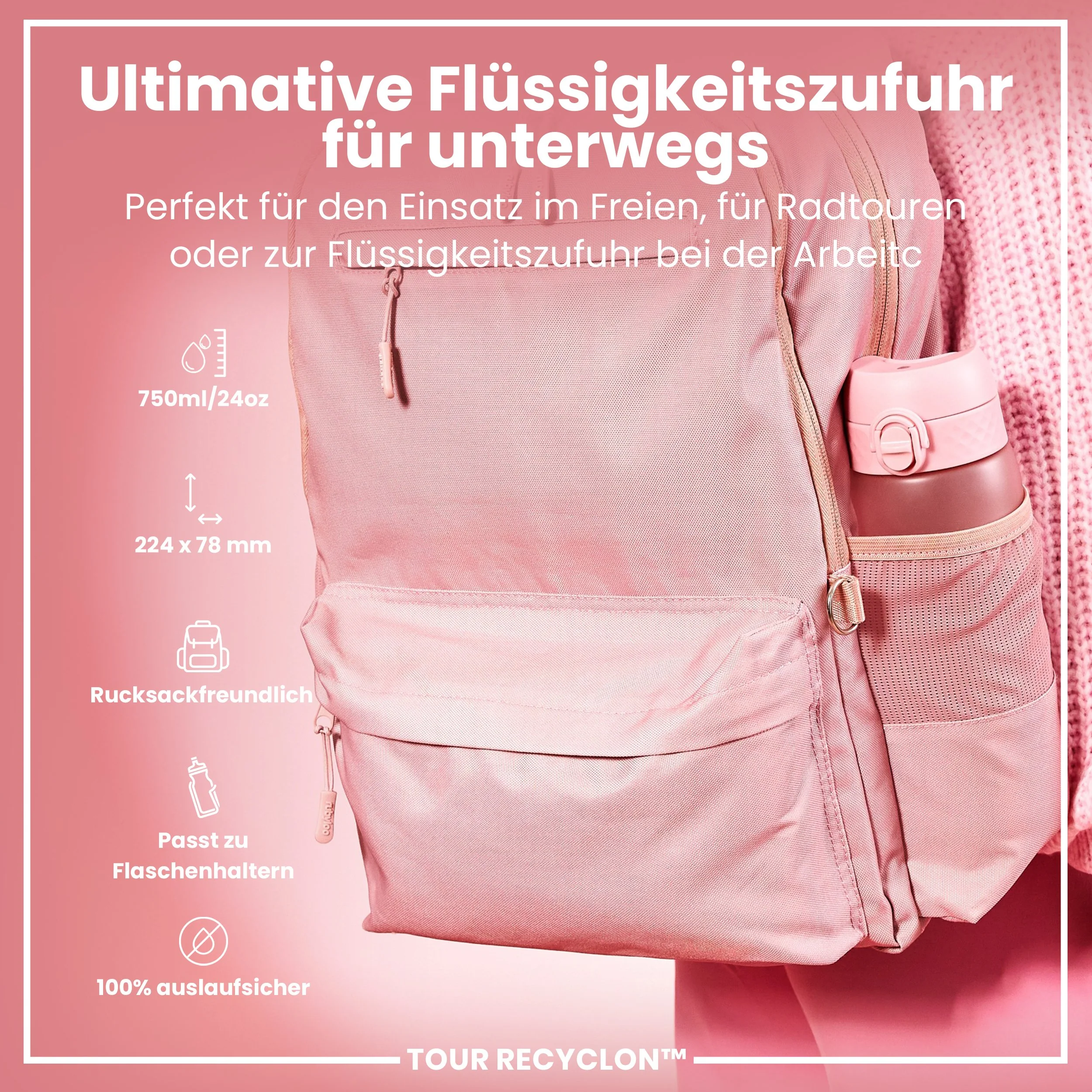 Recyclon-Trinkflasche, Rosenquarz, 750ml - Image 2