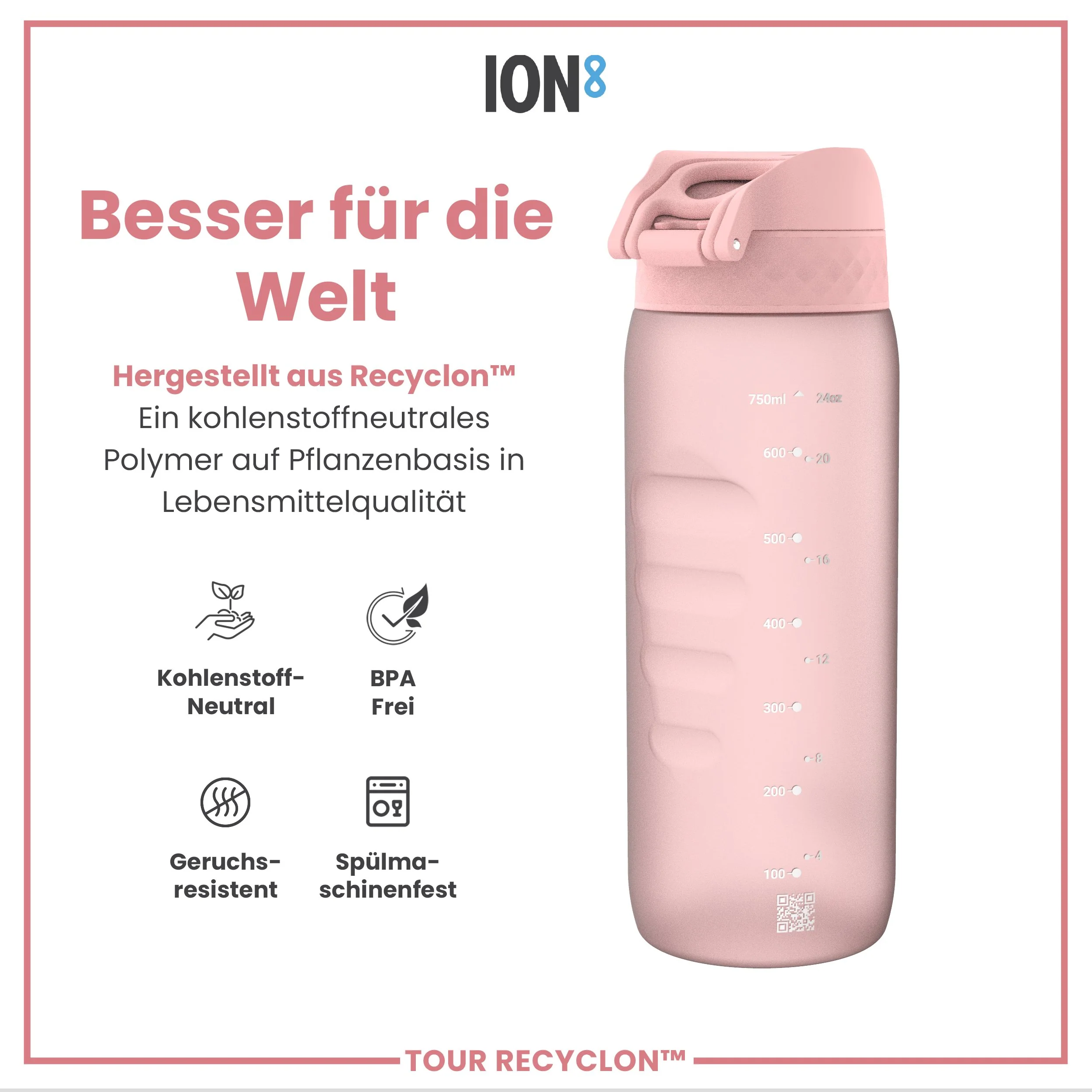 Recyclon-Trinkflasche, Rosenquarz, 750ml - Image 5