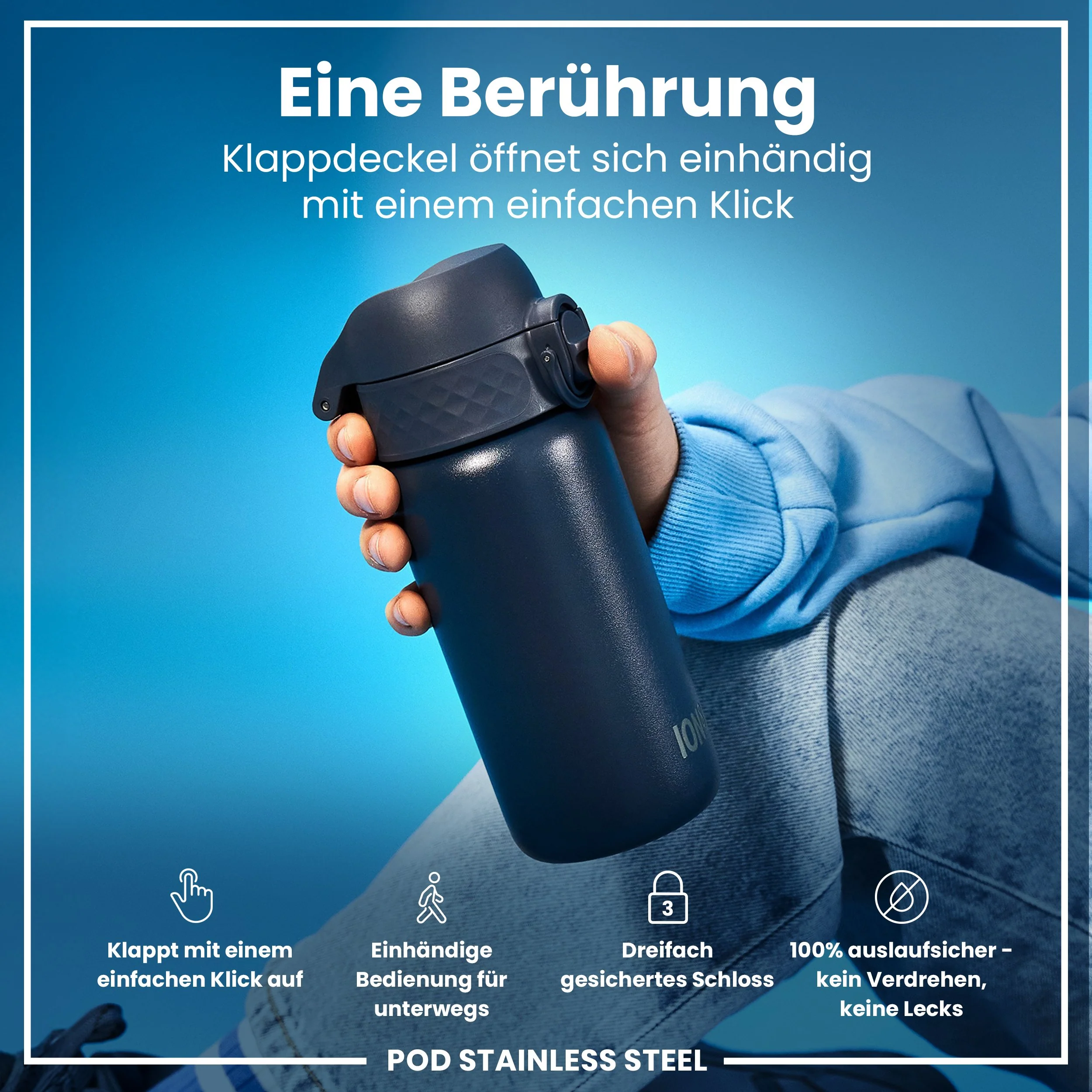 Leichte Edelstahl-Trinkflasche, Aschemarine, 400 ml - Image 3