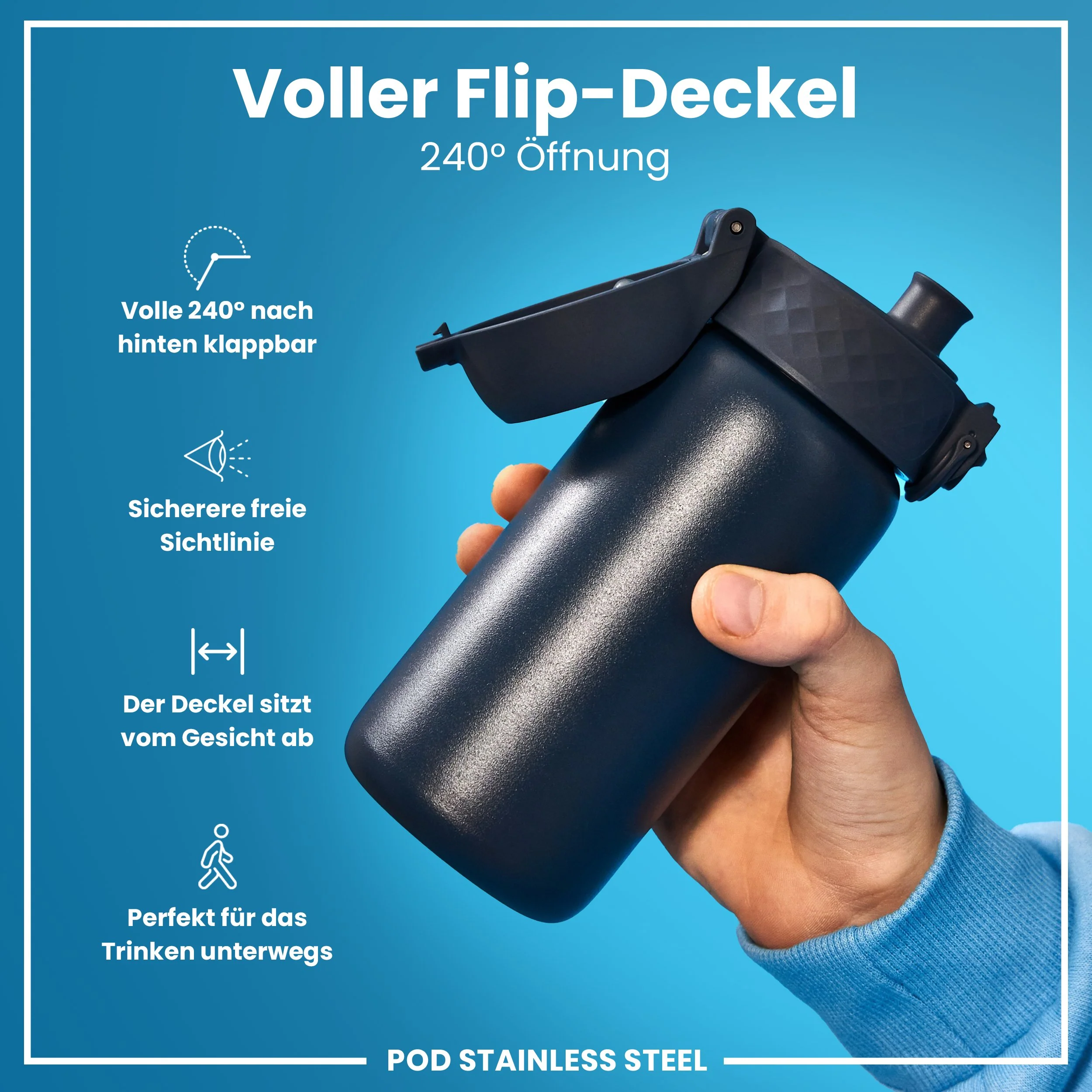 Leichte Edelstahl-Trinkflasche, Aschemarine, 400 ml - Image 4