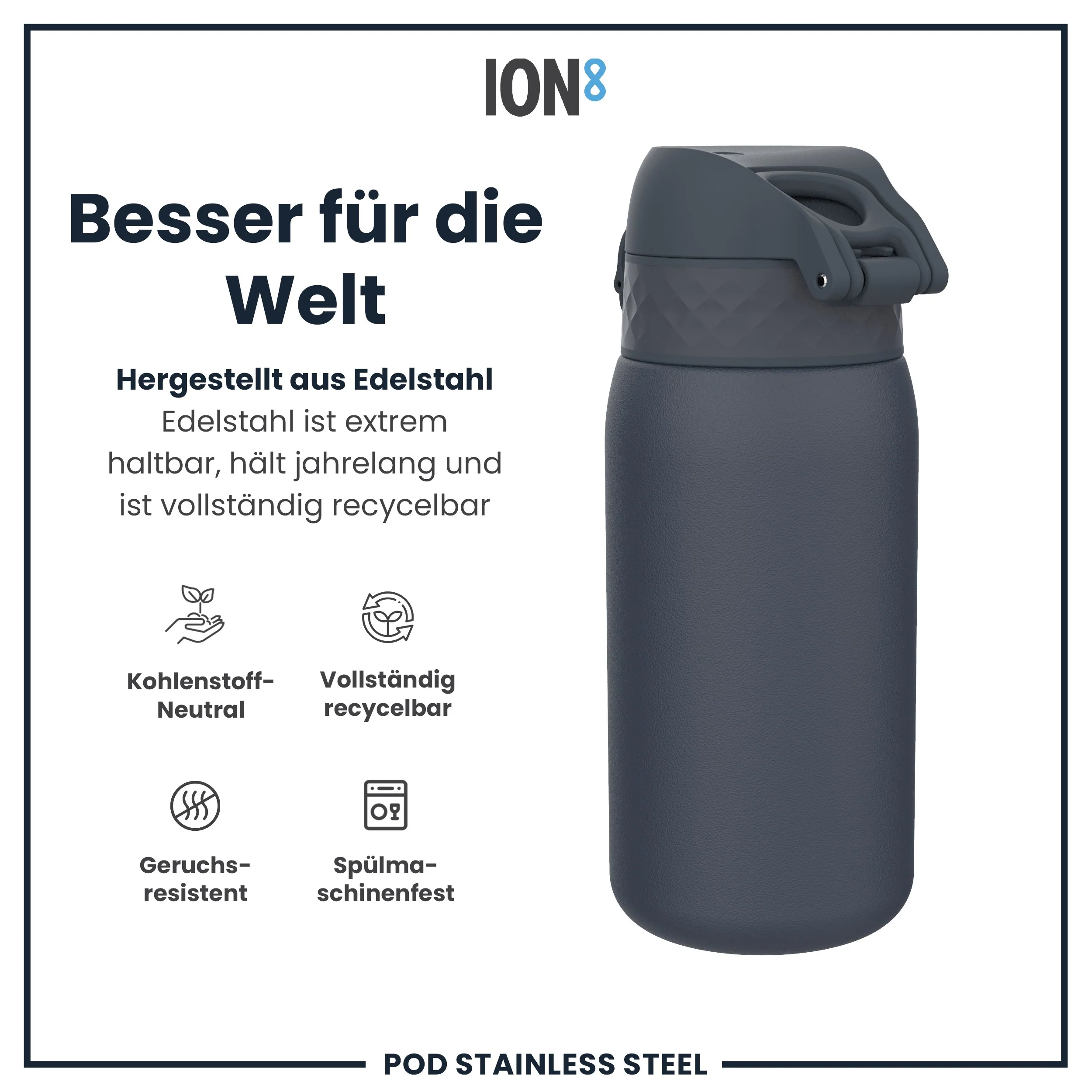 Leichte Edelstahl-Trinkflasche, Aschemarine, 400 ml - Image 5