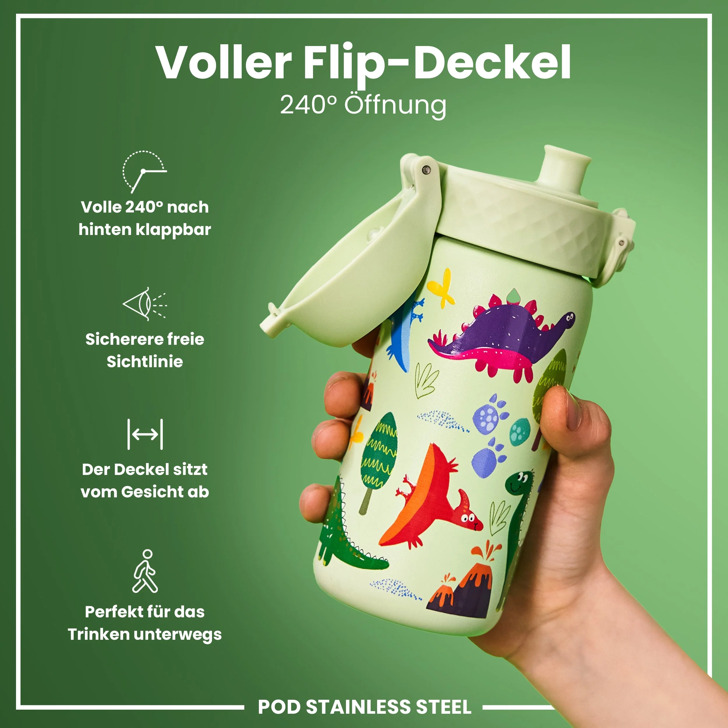Leichte Edelstahl-Trinkflasche, Dinosaurier, 400 ml - Image 4