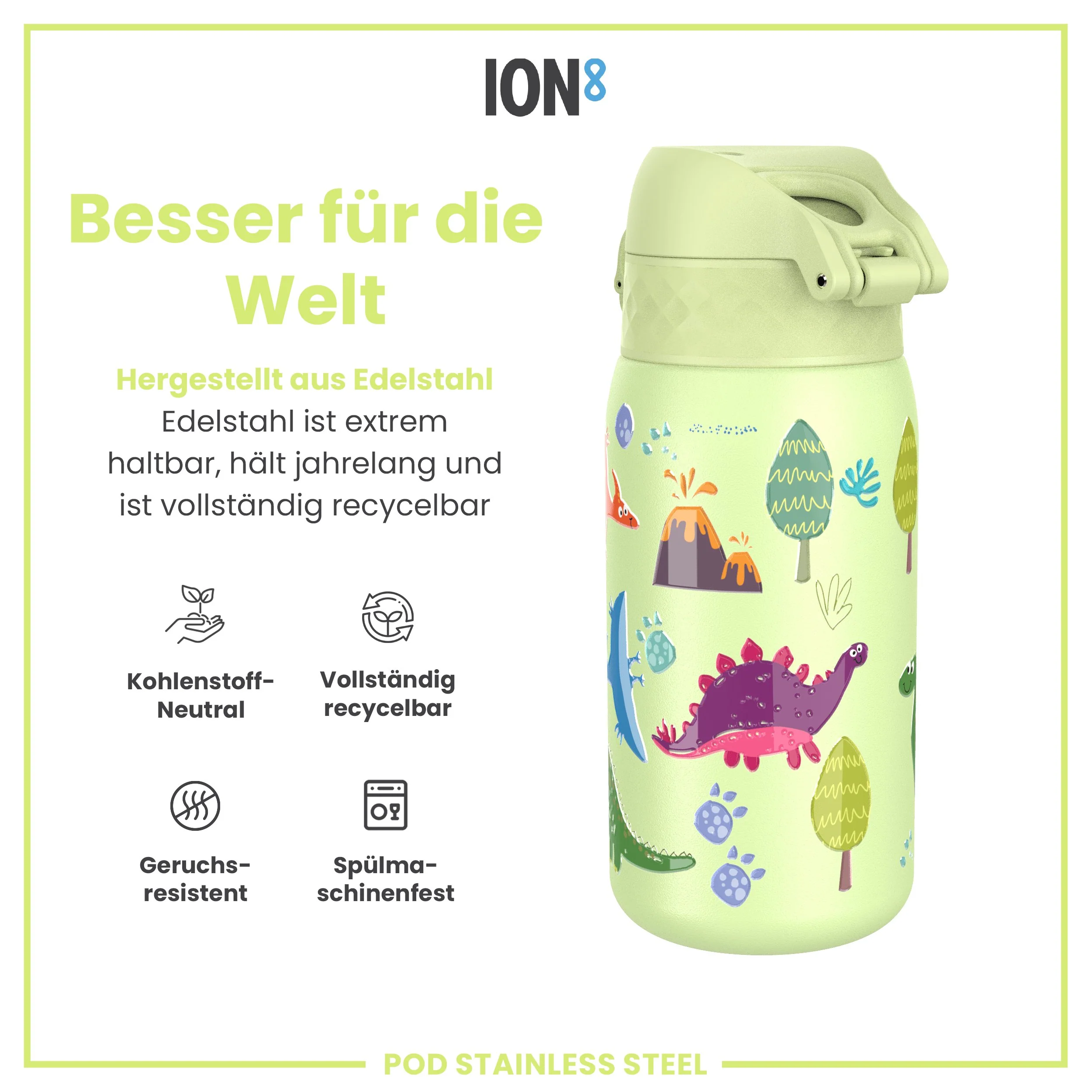 Leichte Edelstahl-Trinkflasche, Dinosaurier, 400 ml - Image 5