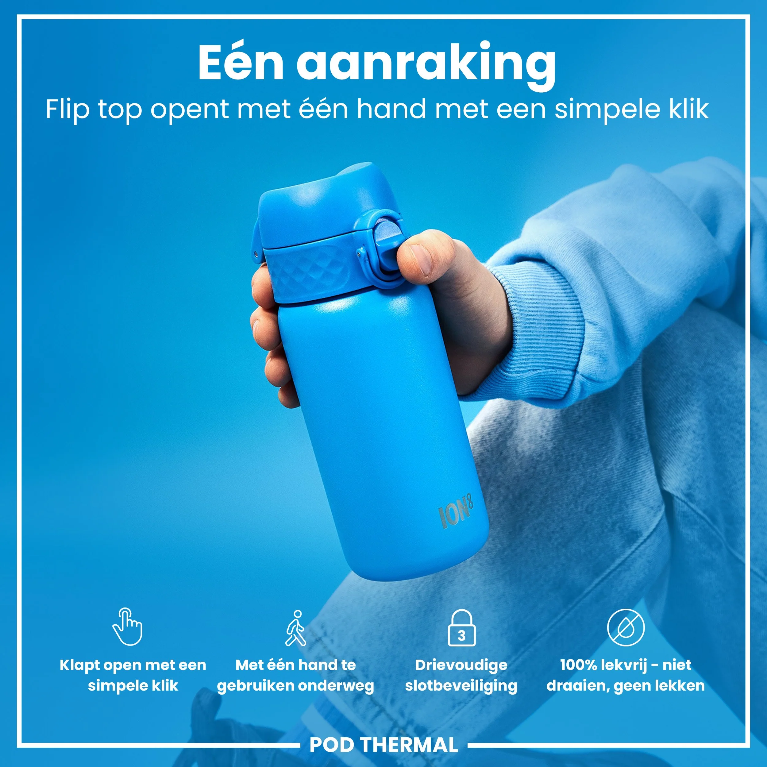 Isolierte Edelstahl-Trinkflasche, Blau, 320 ml - Image 3