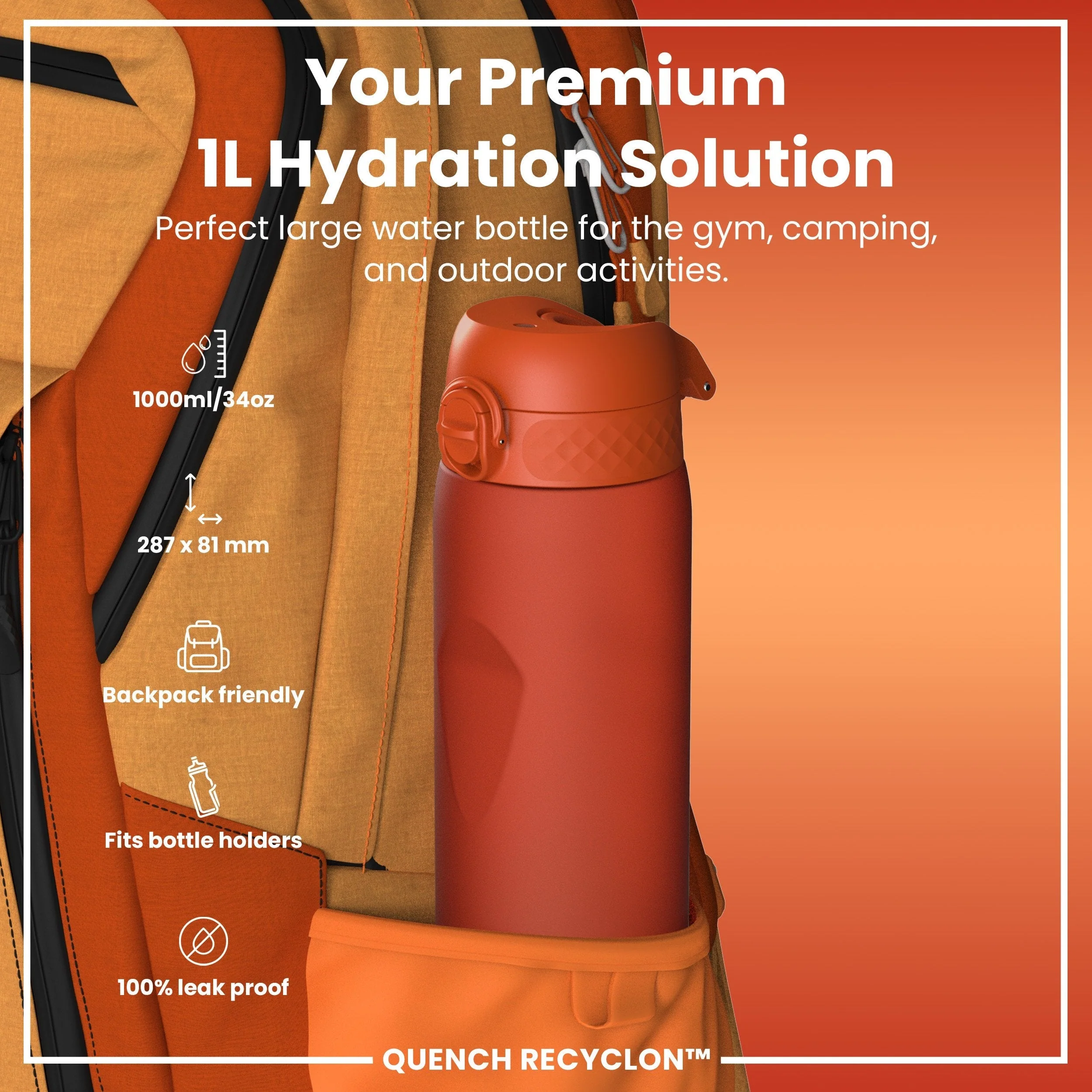 Recyclon-Trinkflasche, Herzorange, 1 L - Image 2