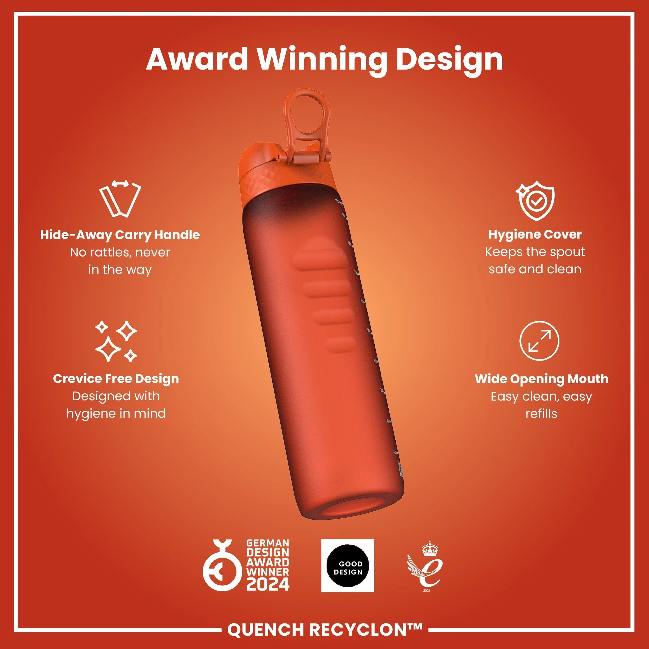 Recyclon-Trinkflasche, Herzorange, 1 L - Image 6