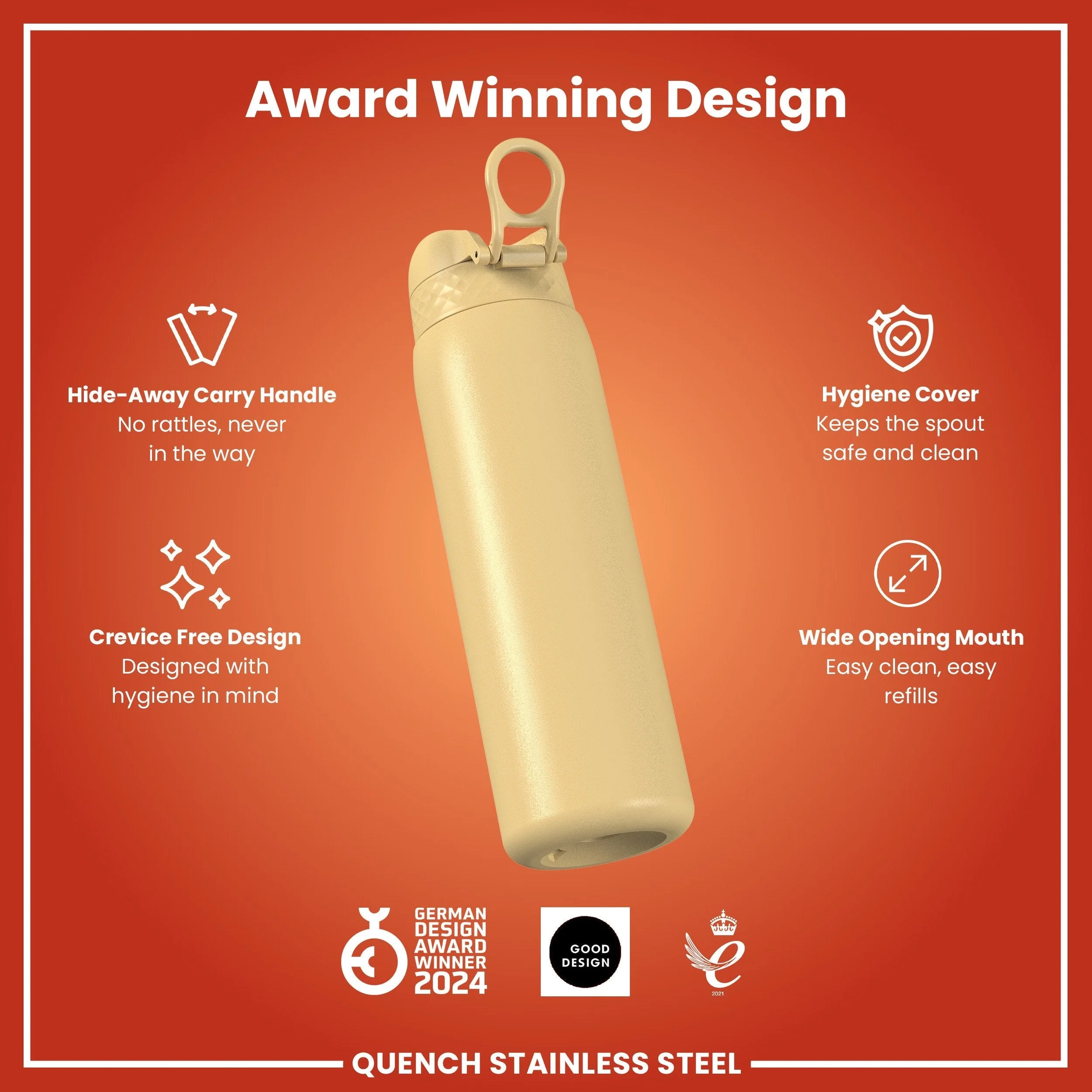 Leichte Edelstahl-Trinkflasche, Wüste, 1 L - Image 6