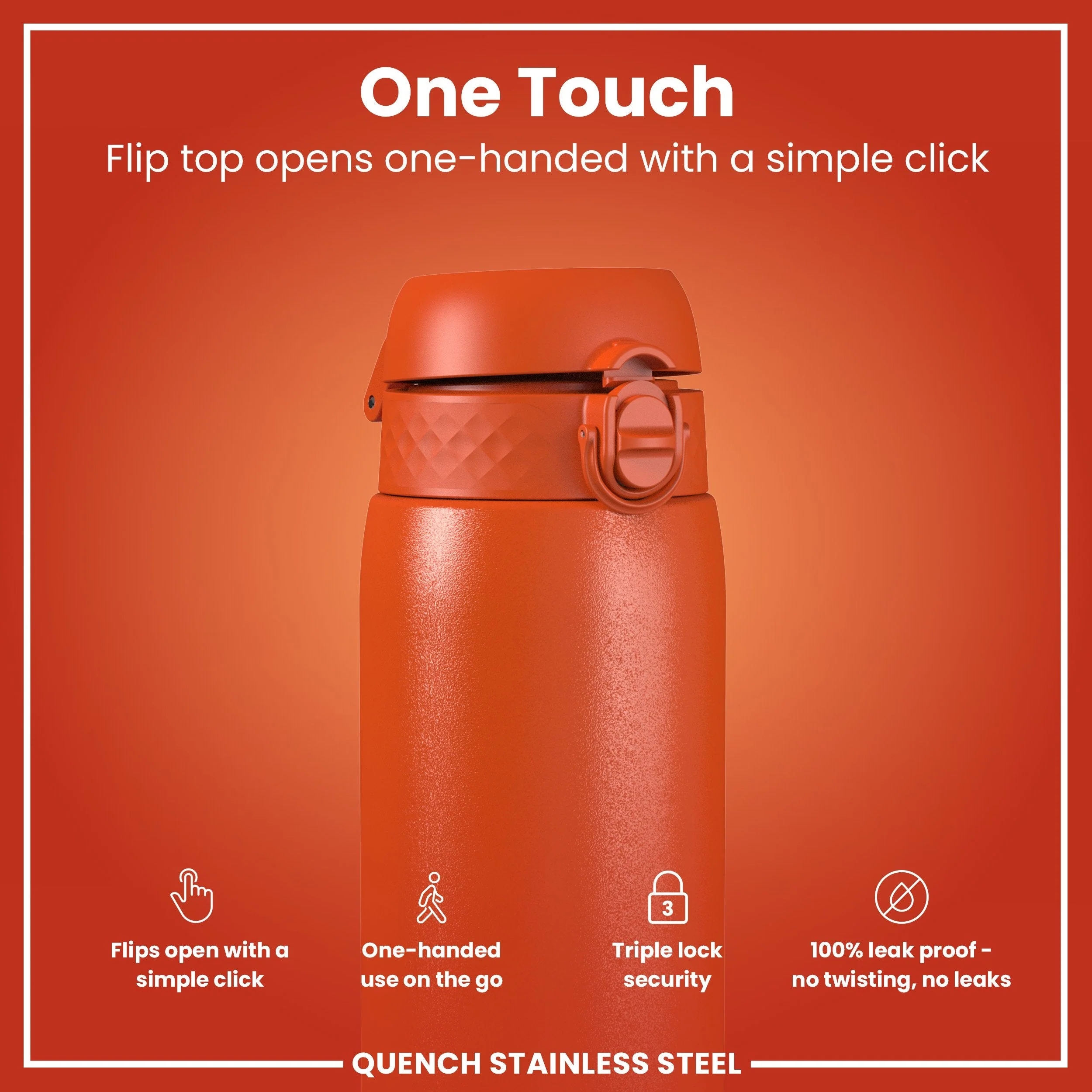 Leichte Edelstahl-Trinkflasche, Herzhaftes Orange, 1 L - Image 3