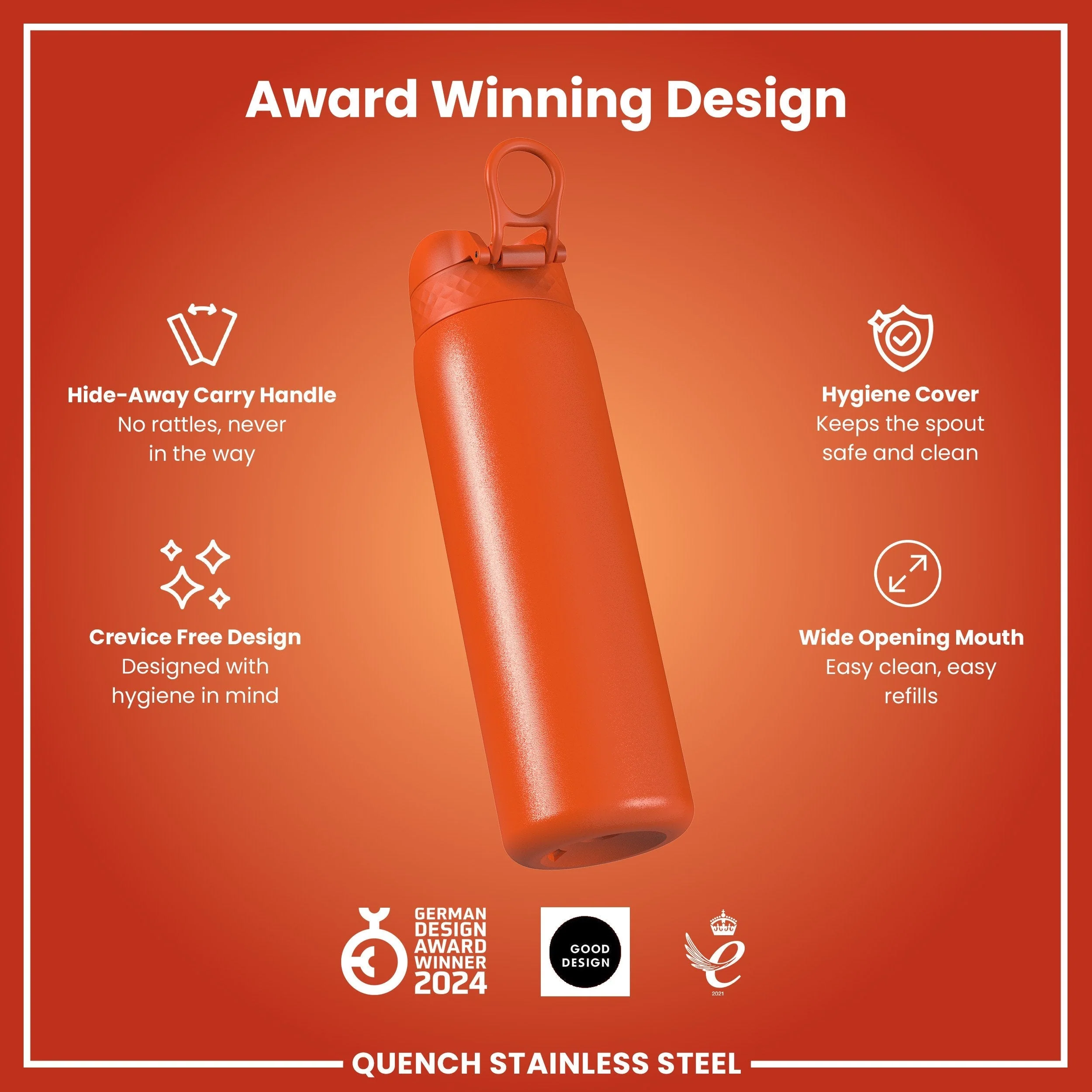 Leichte Edelstahl-Trinkflasche, Herzhaftes Orange, 1 L - Image 6