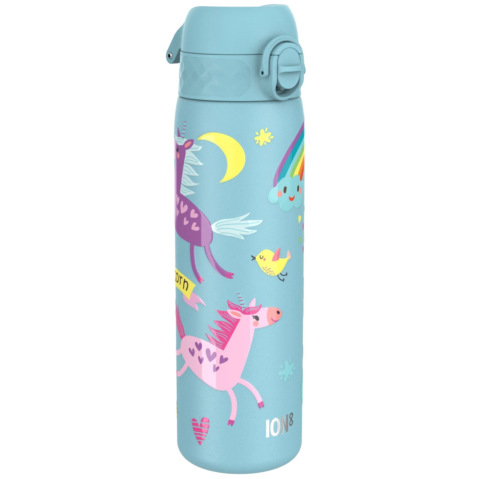 Leichte Edelstahl-Trinkflasche, Blaue Einhörner, 600 ml
