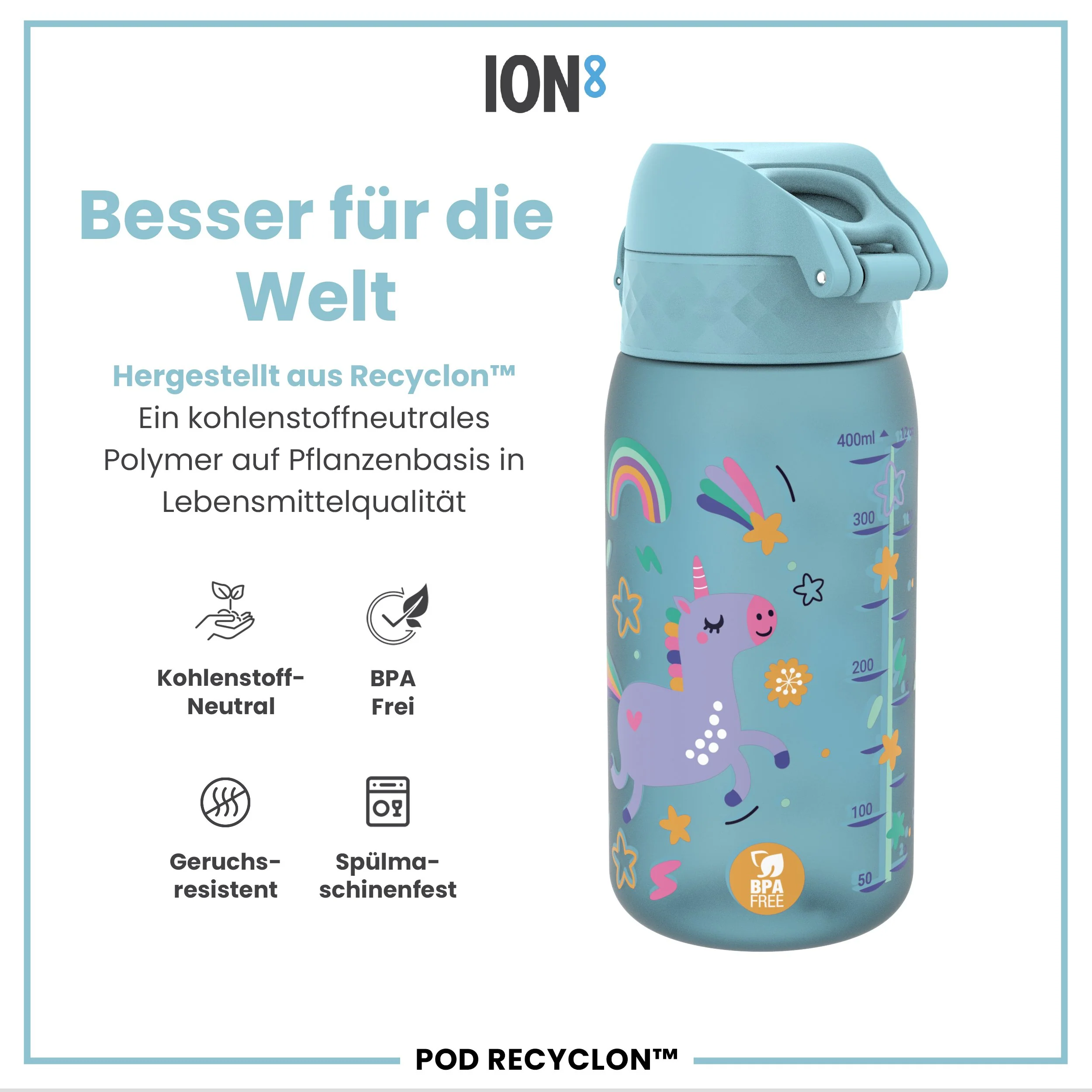 Recyclon Trinkflasche, Blaue Einhorn, 350 ml - Image 5