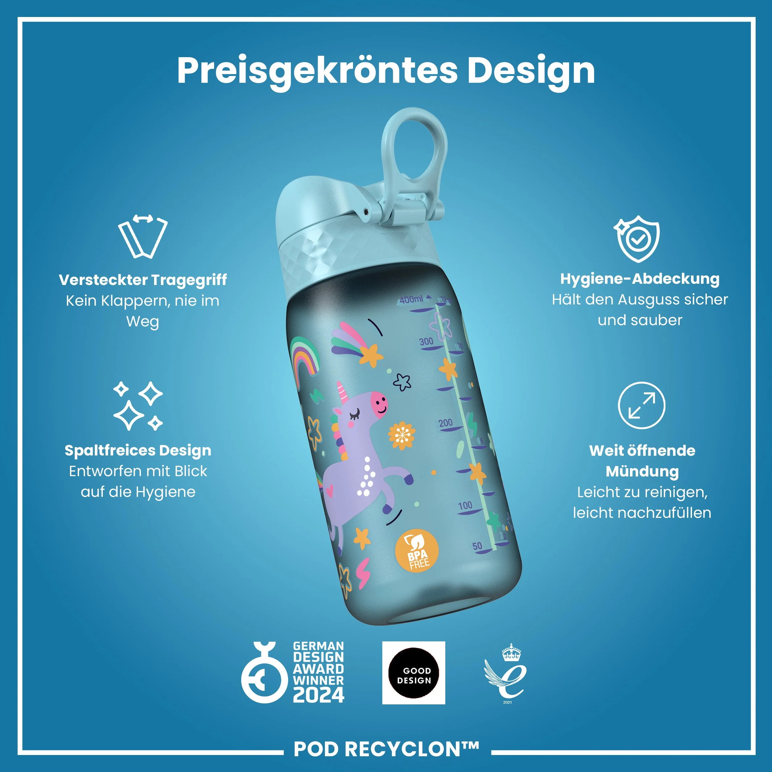 Recyclon Trinkflasche, Blaue Einhorn, 350 ml - Image 6