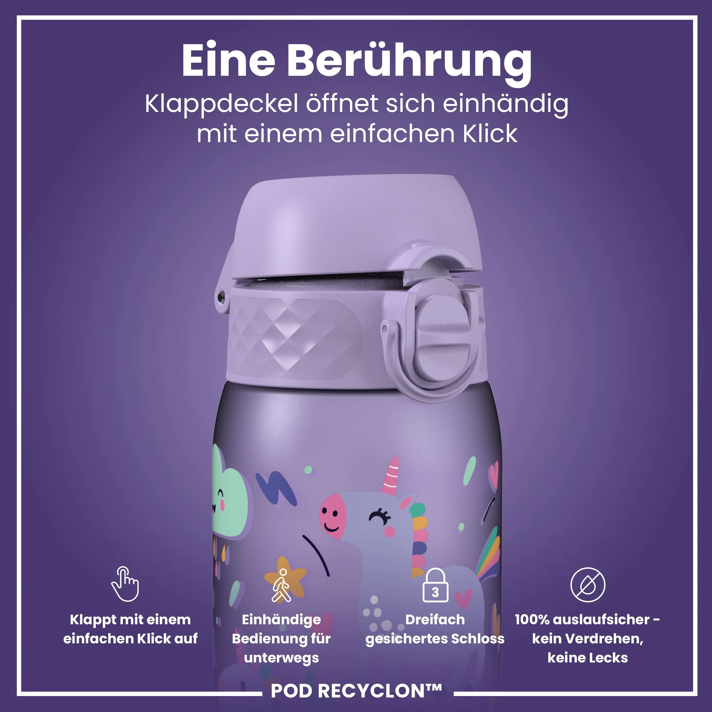 Recyclon Trinkflasche, Lila Einhorn, 350 ml - Image 3