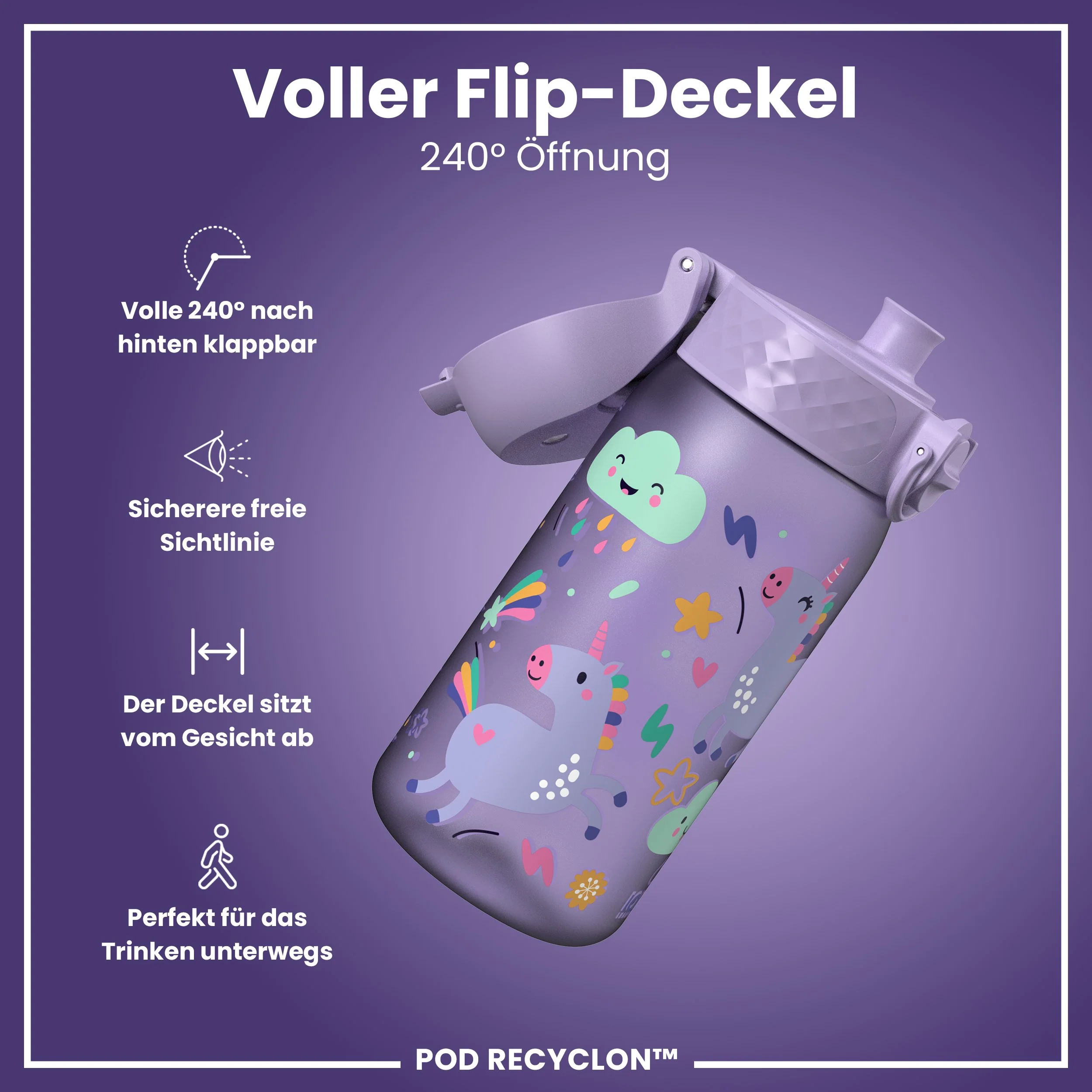 Recyclon Trinkflasche, Lila Einhorn, 350 ml - Image 4
