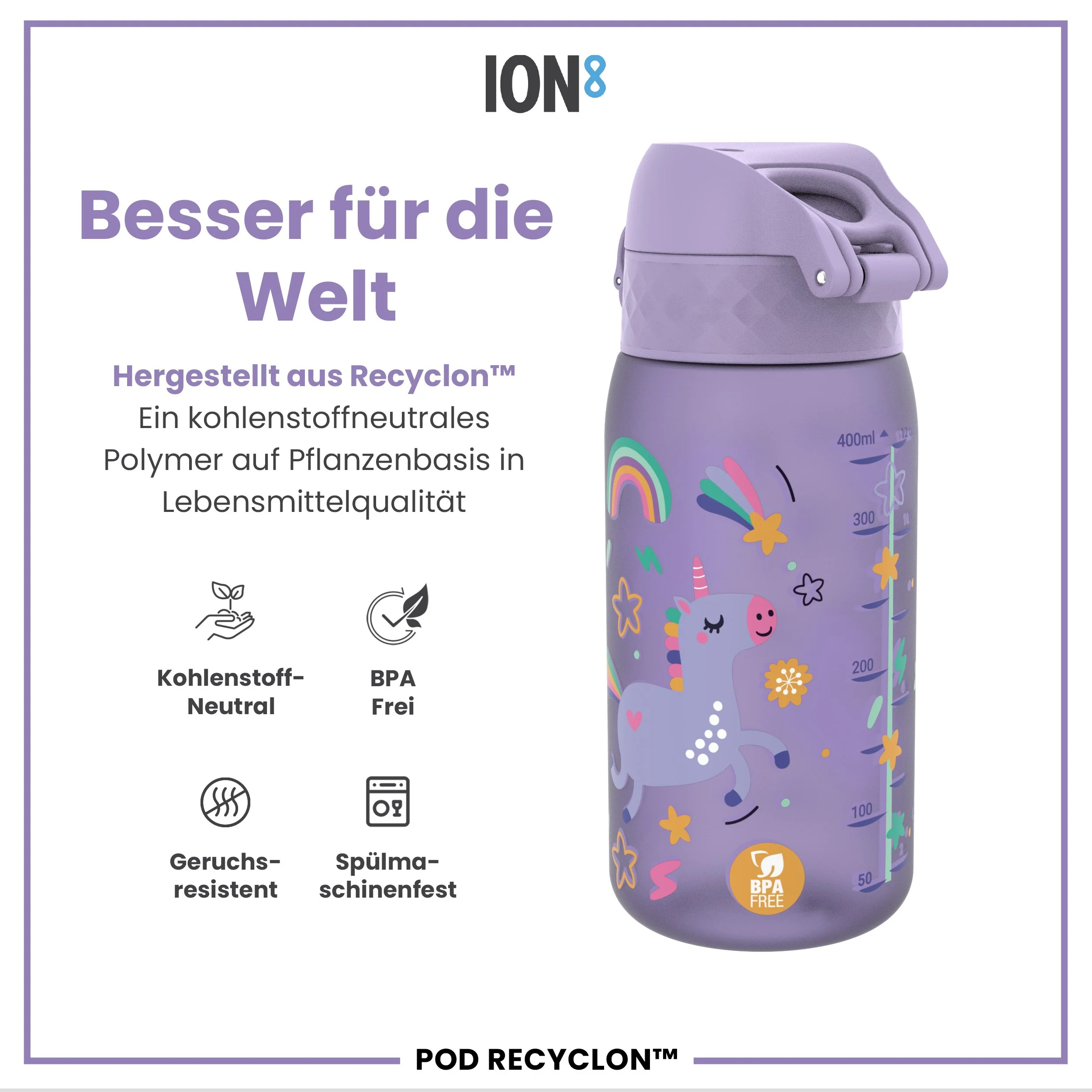 Recyclon Trinkflasche, Lila Einhorn, 350 ml - Image 5