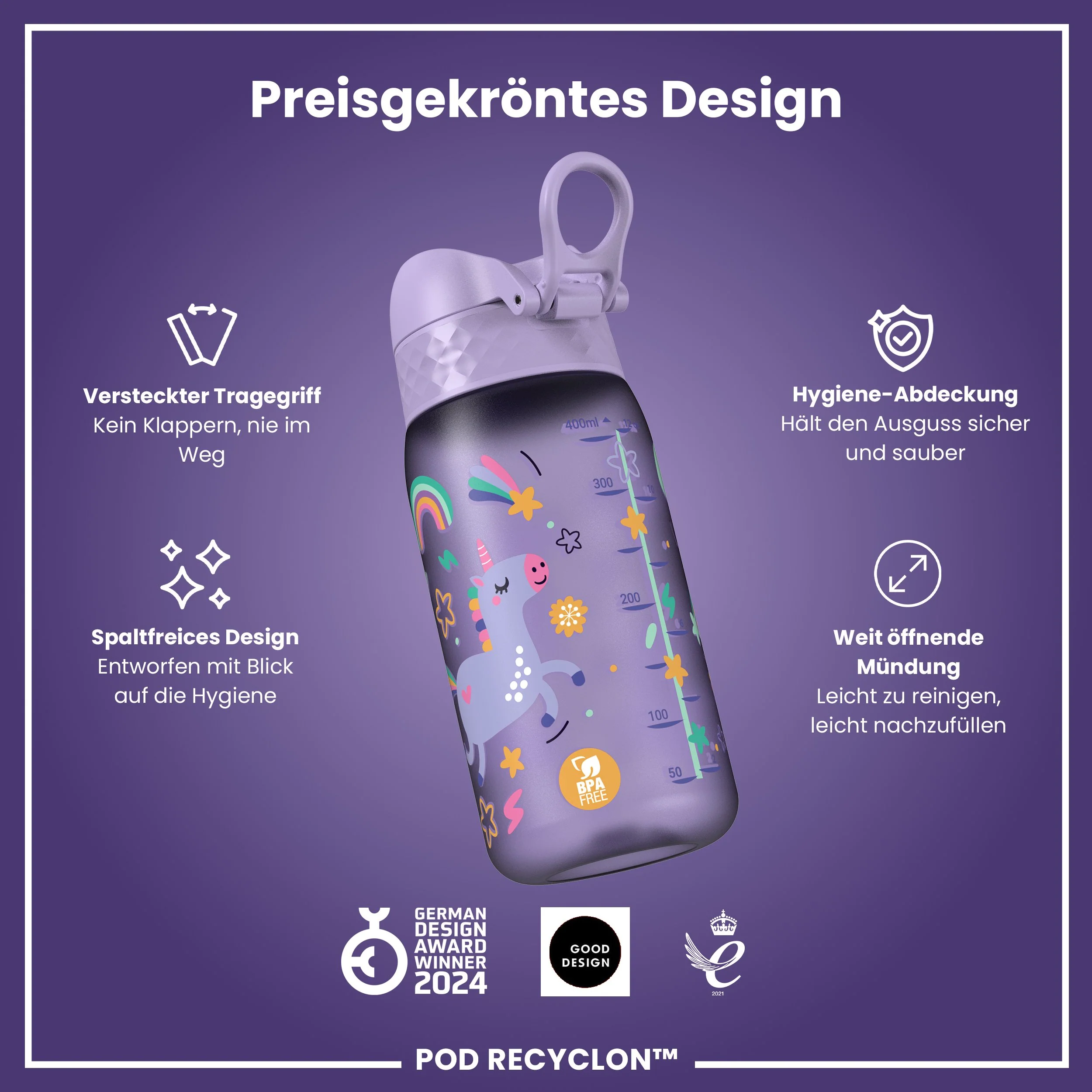Recyclon Trinkflasche, Lila Einhorn, 350 ml - Image 6