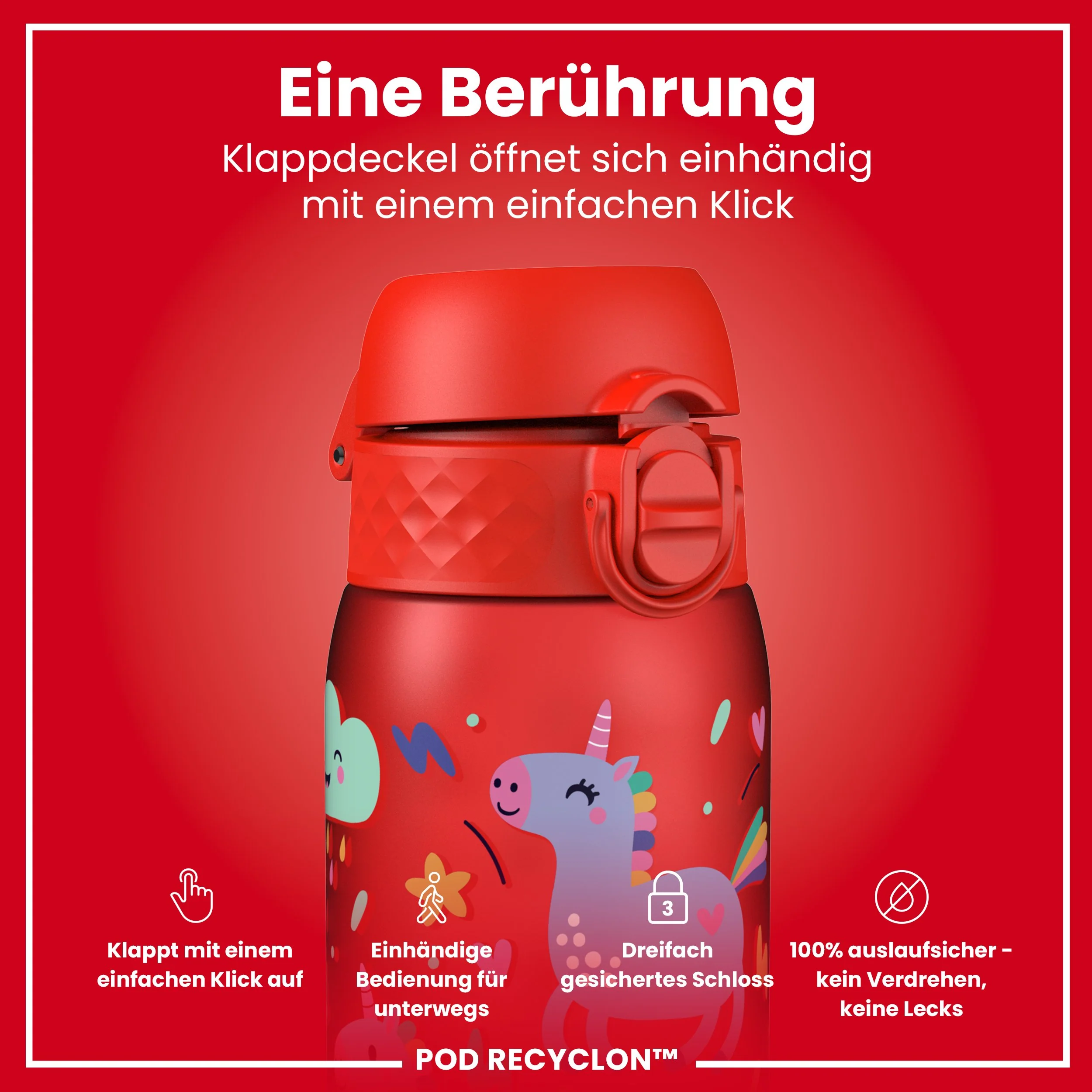Recyclon Trinkflasche, Rote Einhorn, 350 ml - Image 3