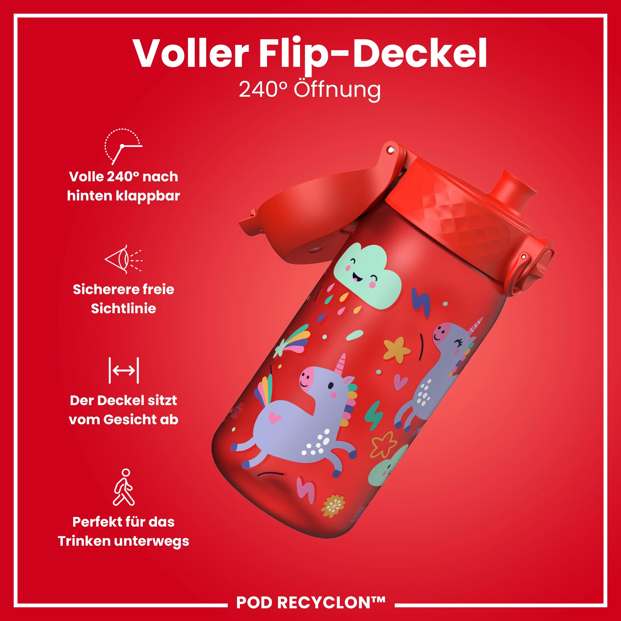 Recyclon Trinkflasche, Rote Einhorn, 350 ml - Image 4