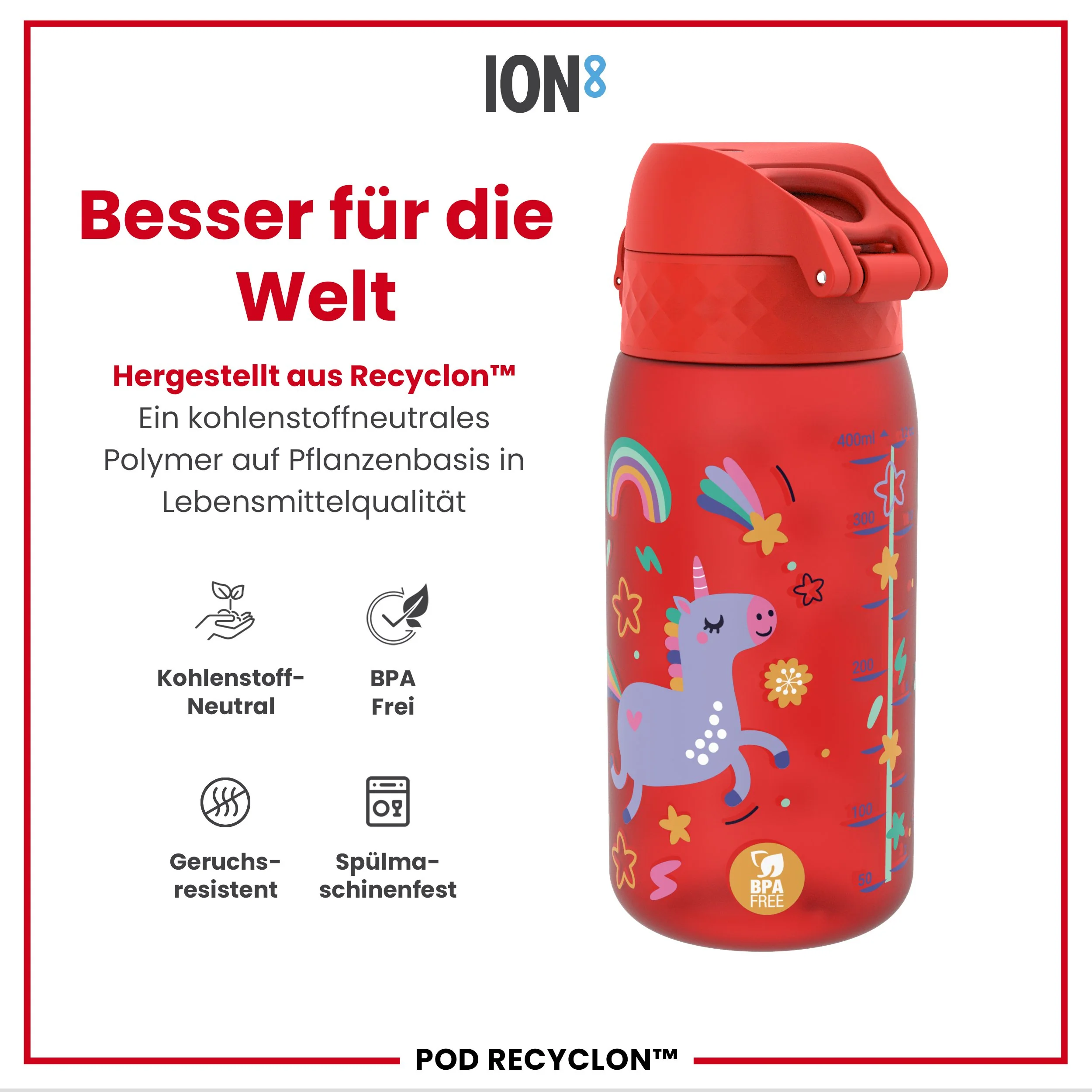 Recyclon Trinkflasche, Rote Einhorn, 350 ml - Image 5