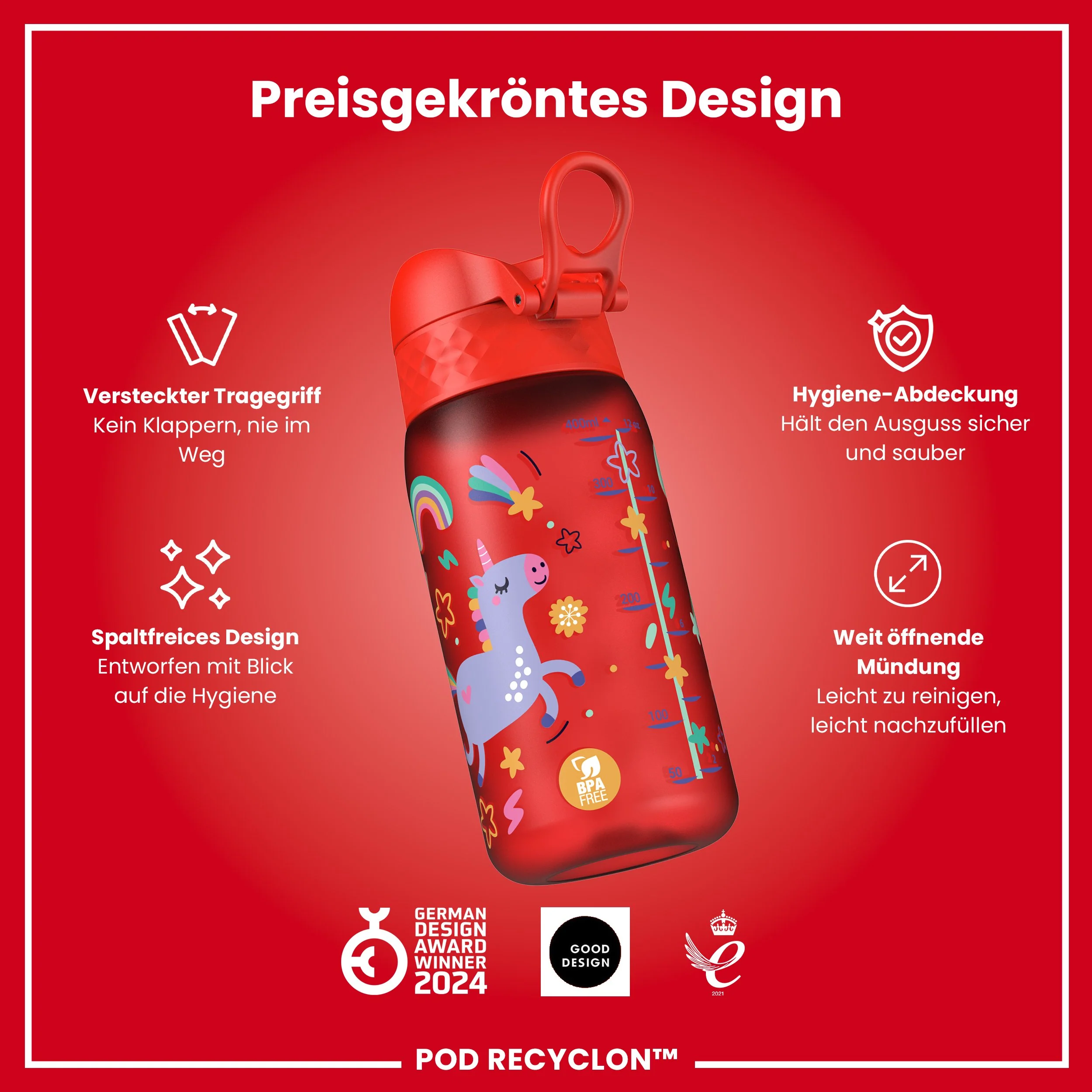 Recyclon Trinkflasche, Rote Einhorn, 350 ml - Image 6