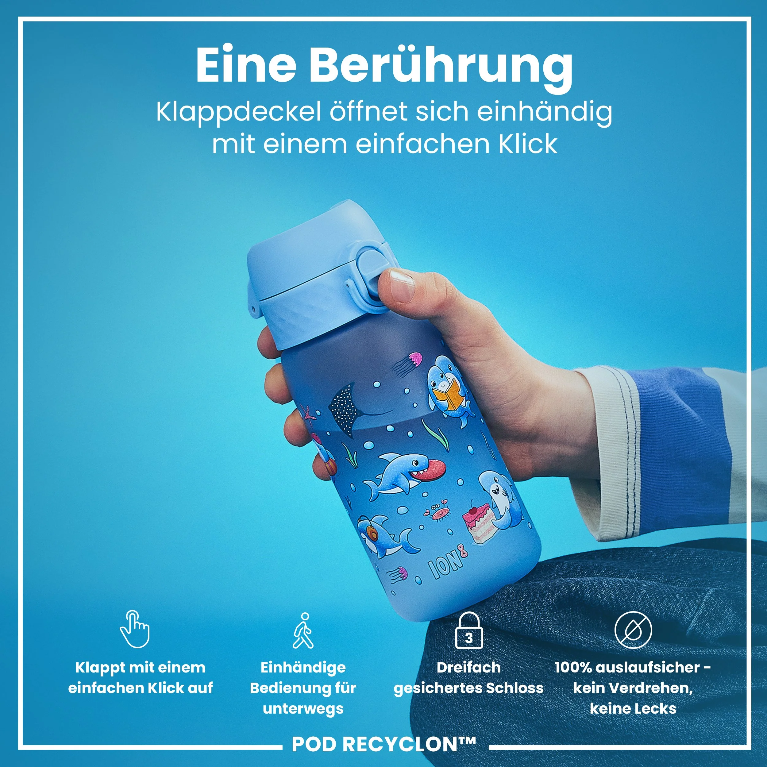 Recyclon Trinkflasche, Haie, 350 ml - Image 3