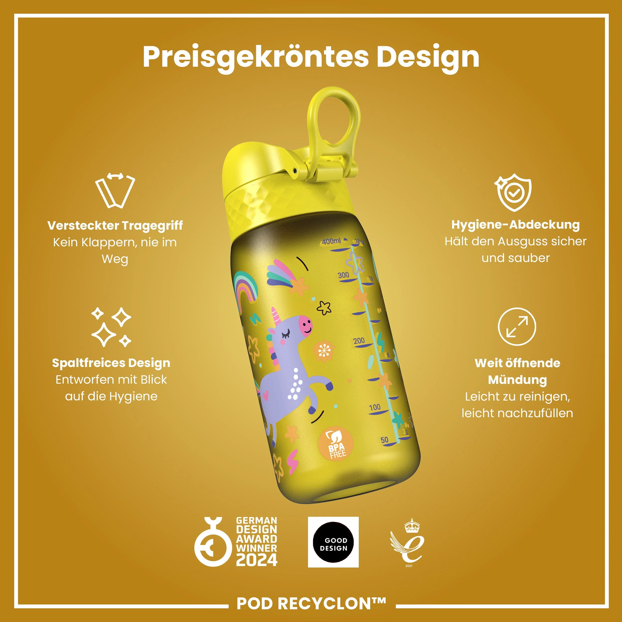 Recyclon Trinkflasche, Gelbe Einhorn, 350 ml - Image 6