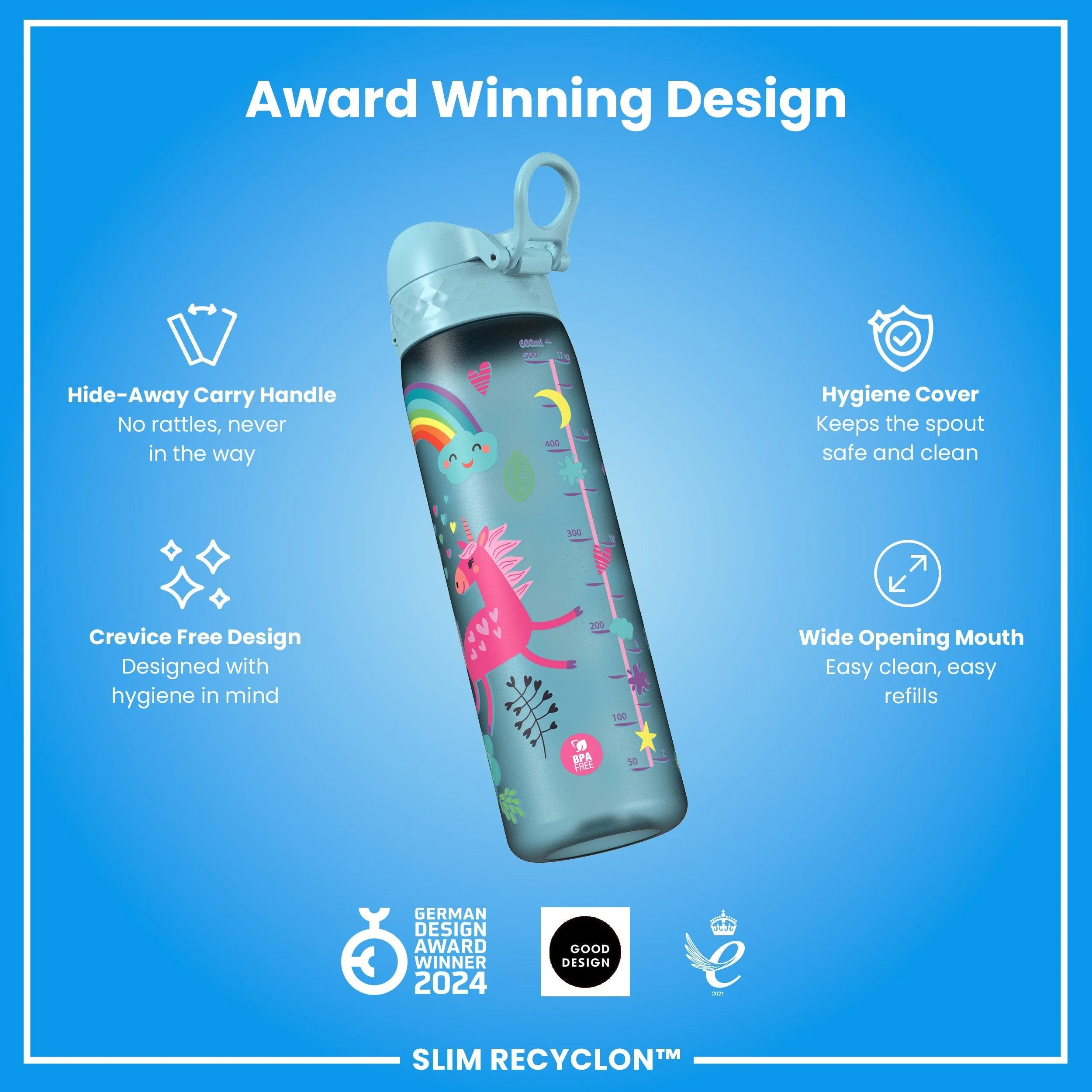 Recyclon Trinkflasche, Blaue Einhörner, 500 ml - Image 6