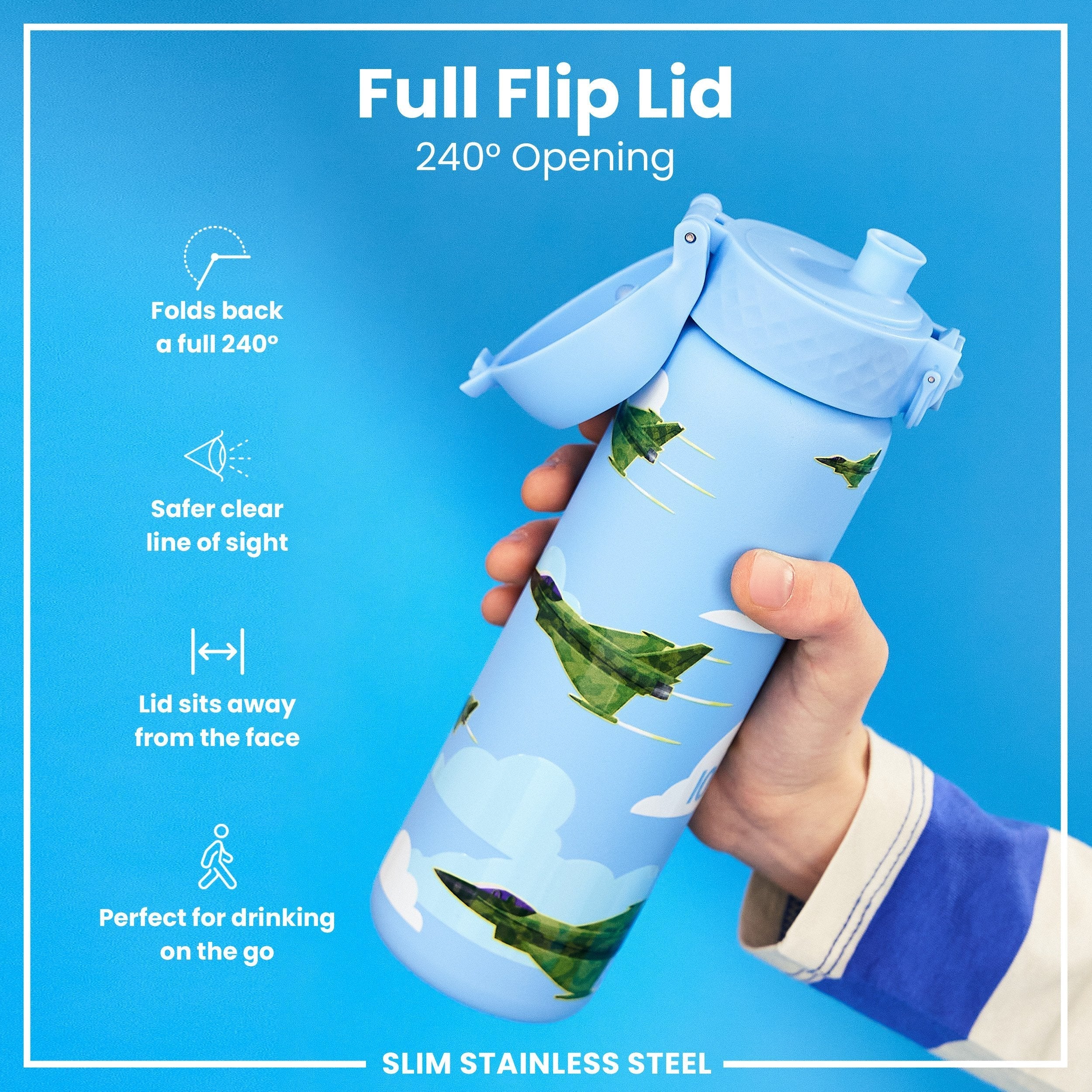 Leichte Edelstahl-Trinkflasche, Kampfjets, 600 ml - Image 4