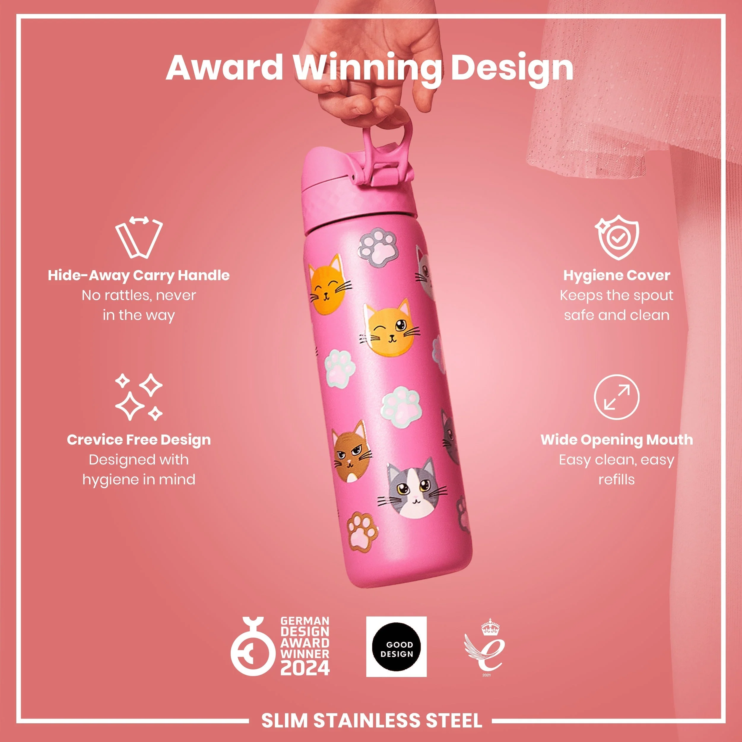 Leichte Edelstahl-Trinkflasche, Katzen-Design, 600 ml - Image 6