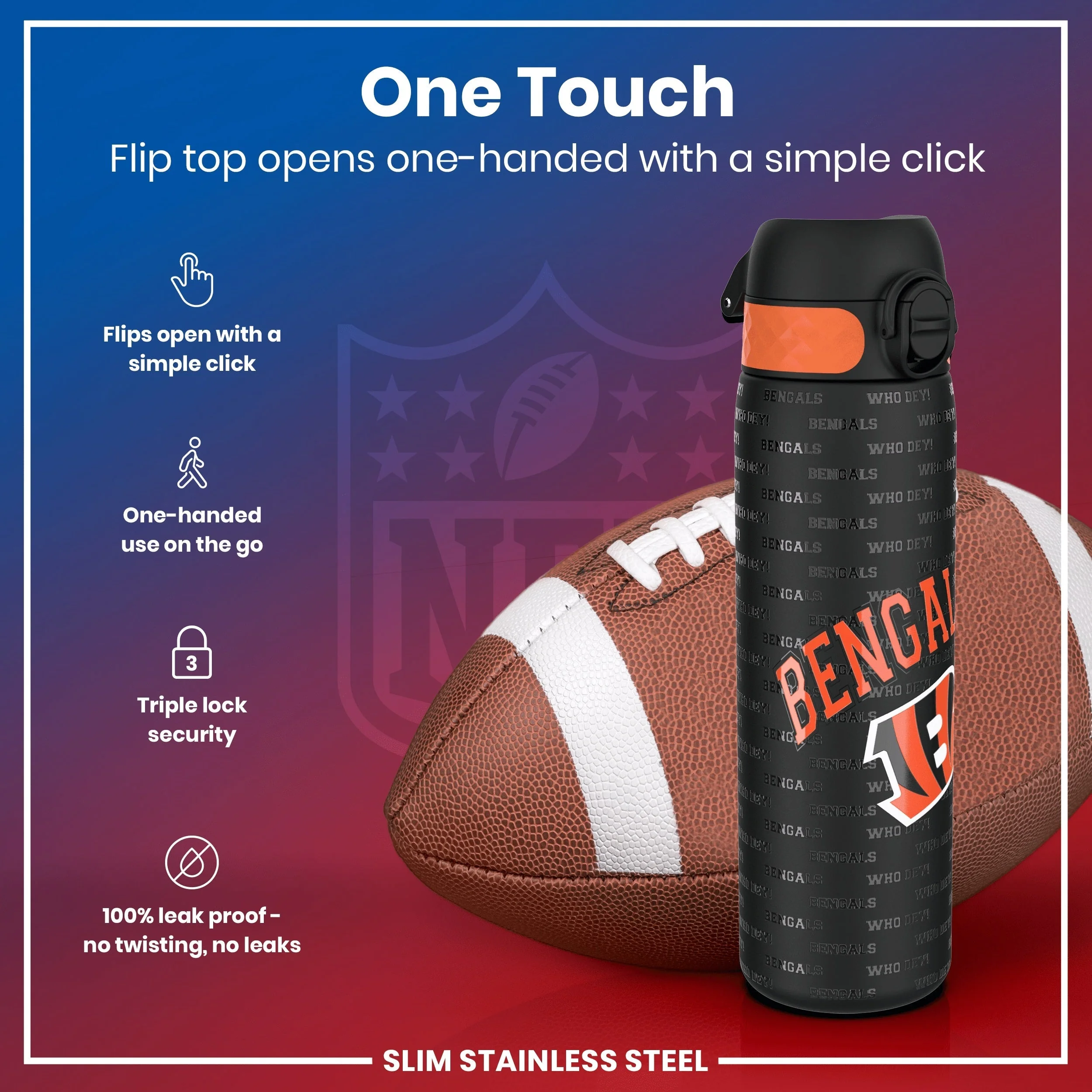 NFL x ION8, Leichte Edelstahl, Cincinnati Bengals, 600 ml - Image 3