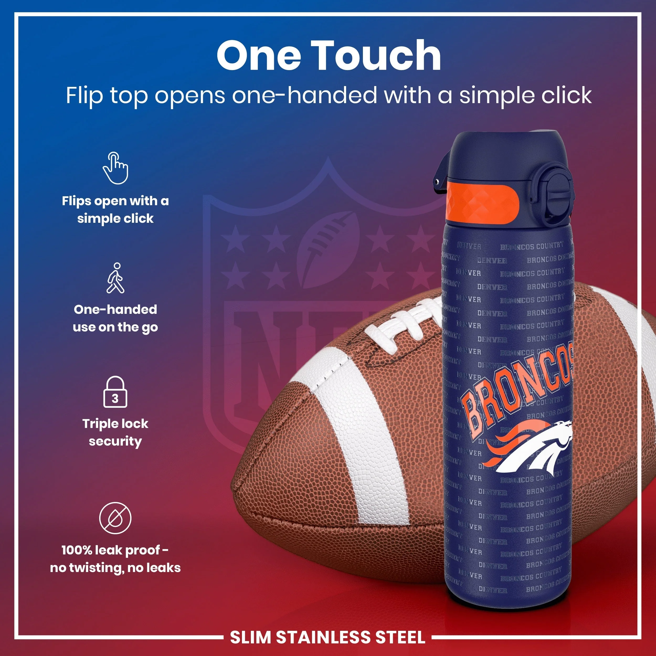 NFL x ION8, Leichte Edelstahl, Denver Broncos, 600 ml - Image 3