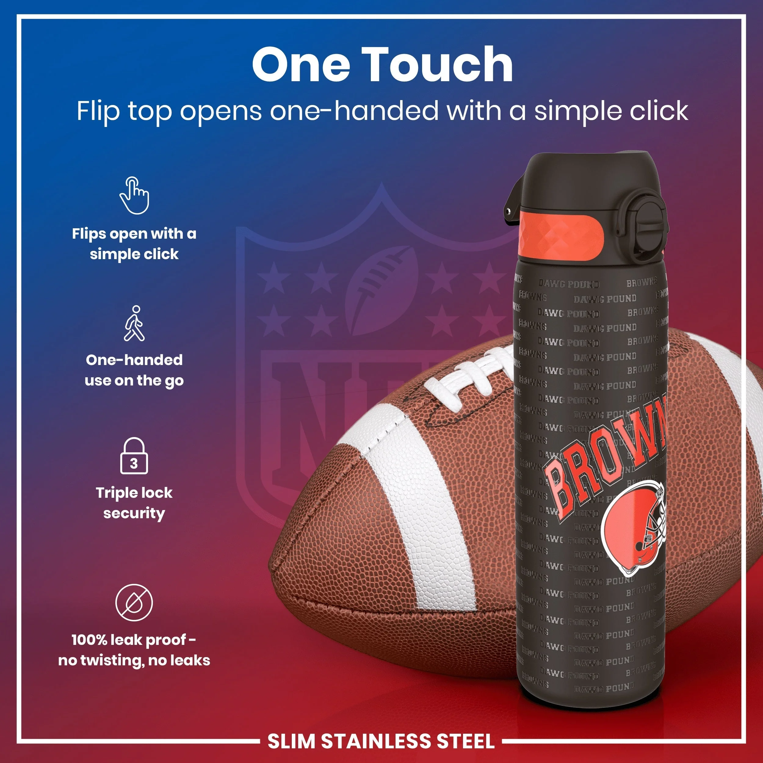 NFL x ION8, Leichte Edelstahl, Cleveland Browns, 600 ml - Image 3
