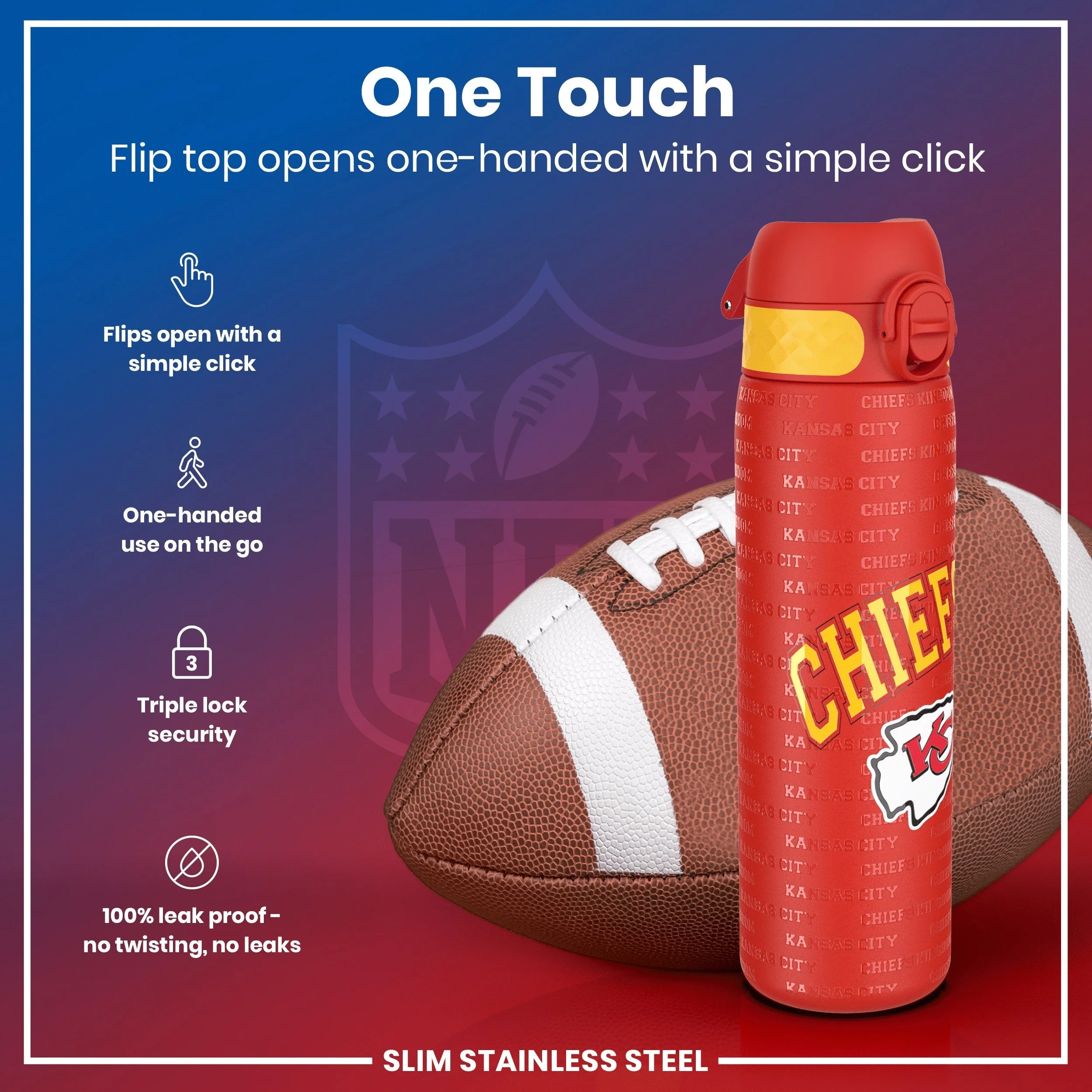 NFL x ION8, Leichte Edelstahl, Kansas City Chiefs, 600 ml - Image 3