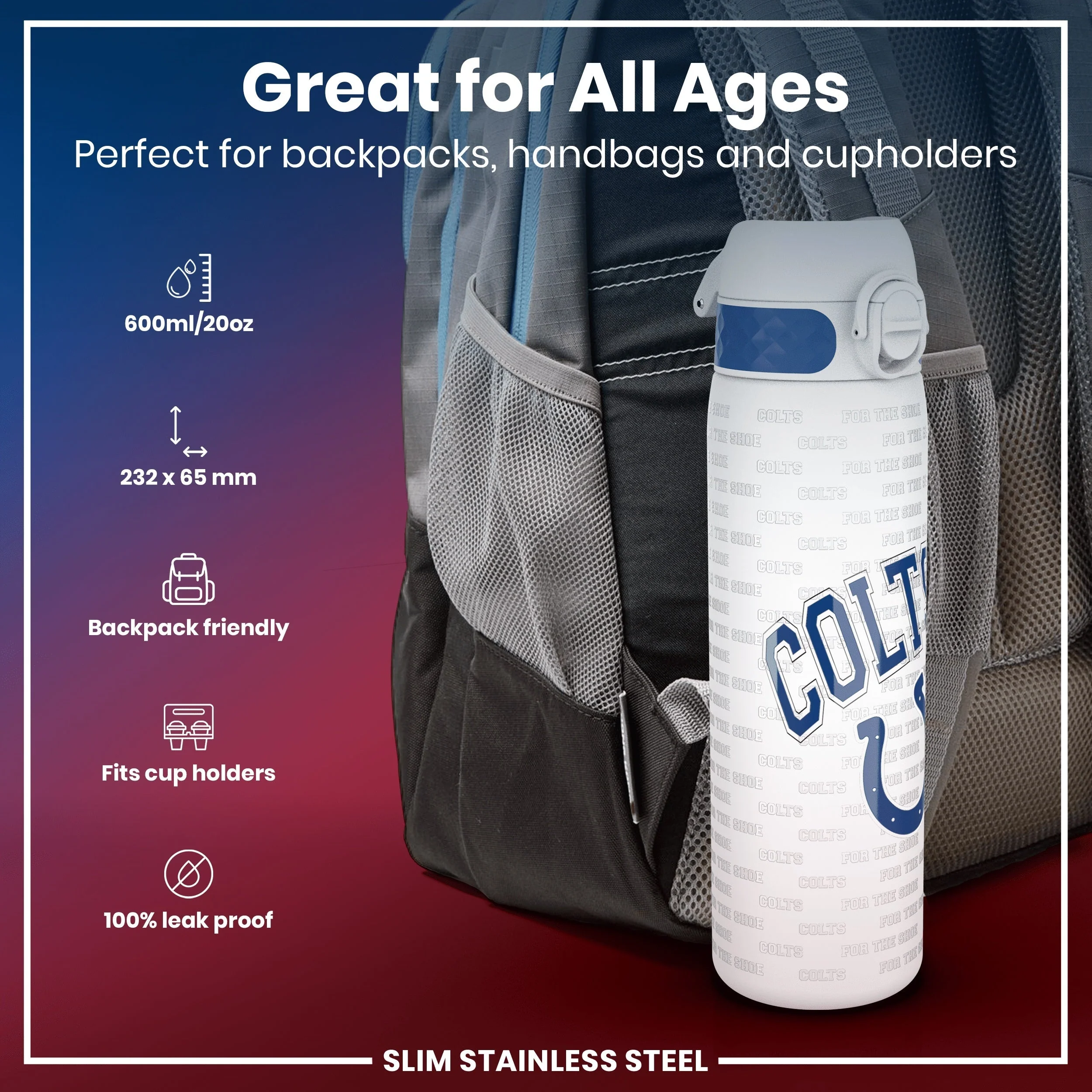 NFL x ION8, Leichte Edelstahl, Indianapolis Colts, 600 ml - Image 2