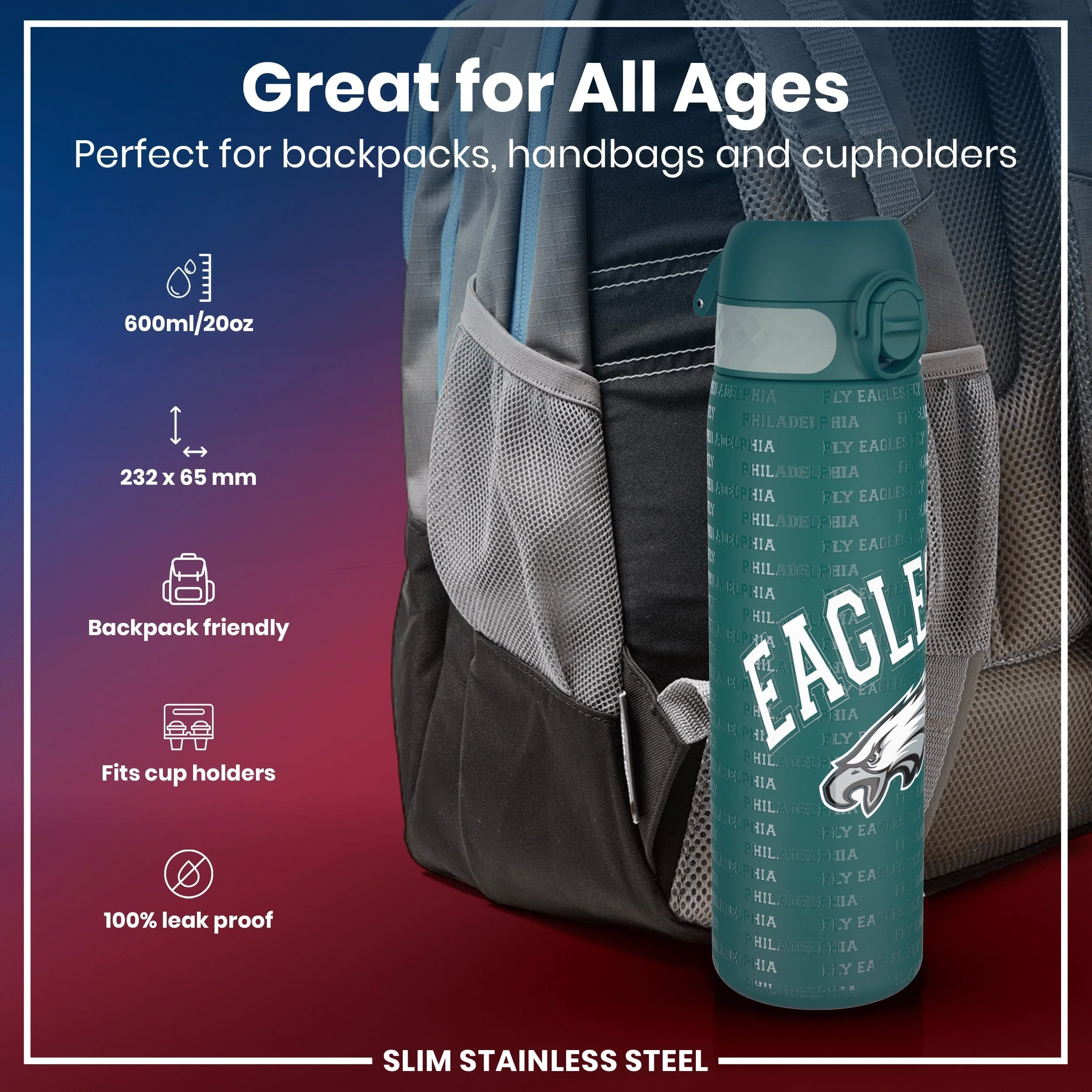 NFL x ION8, Leichte Edelstahl, Philadelphia Eagles, 600 ml - Image 2