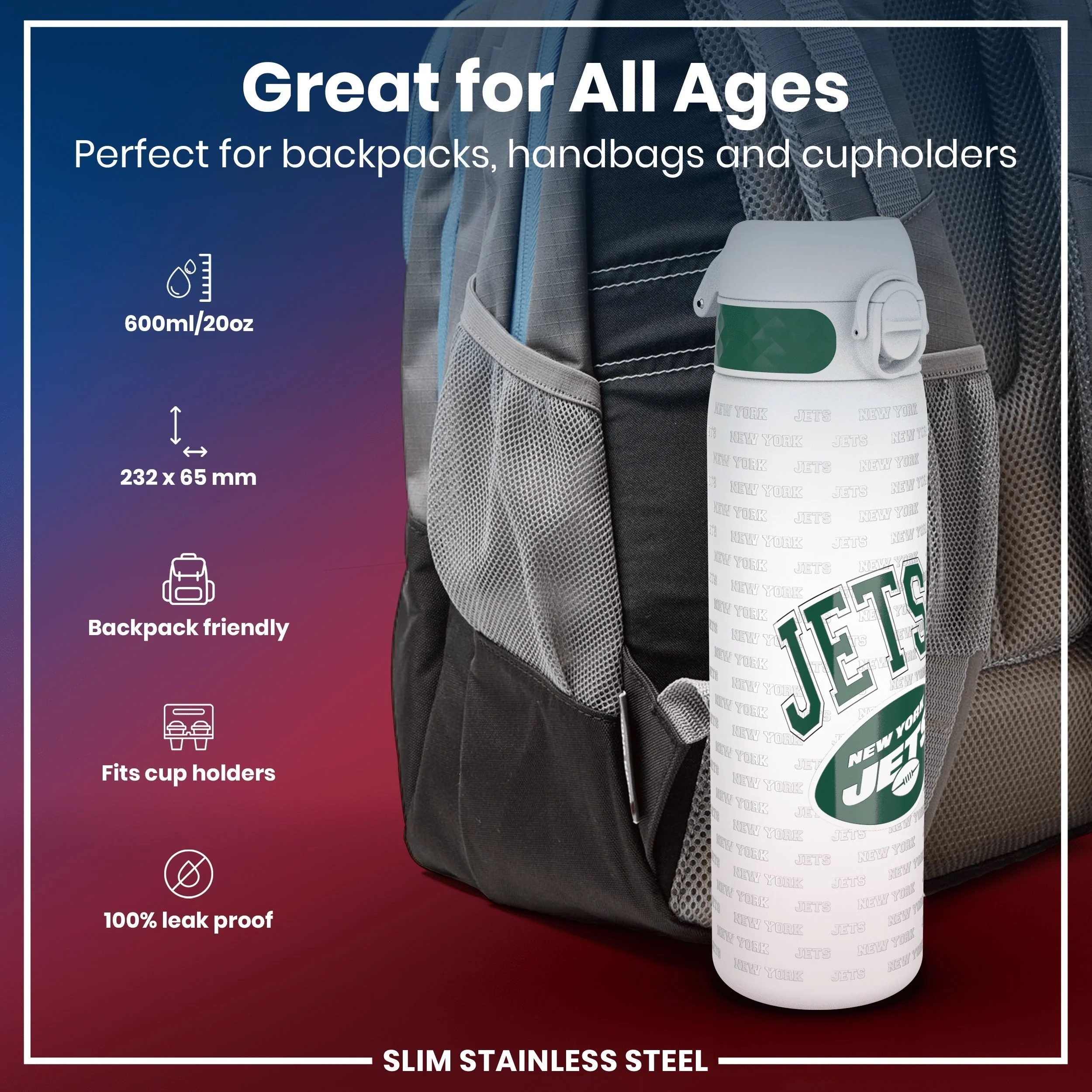 NFL x ION8, Leichte Edelstahl, New York Jets, 600 ml - Image 2