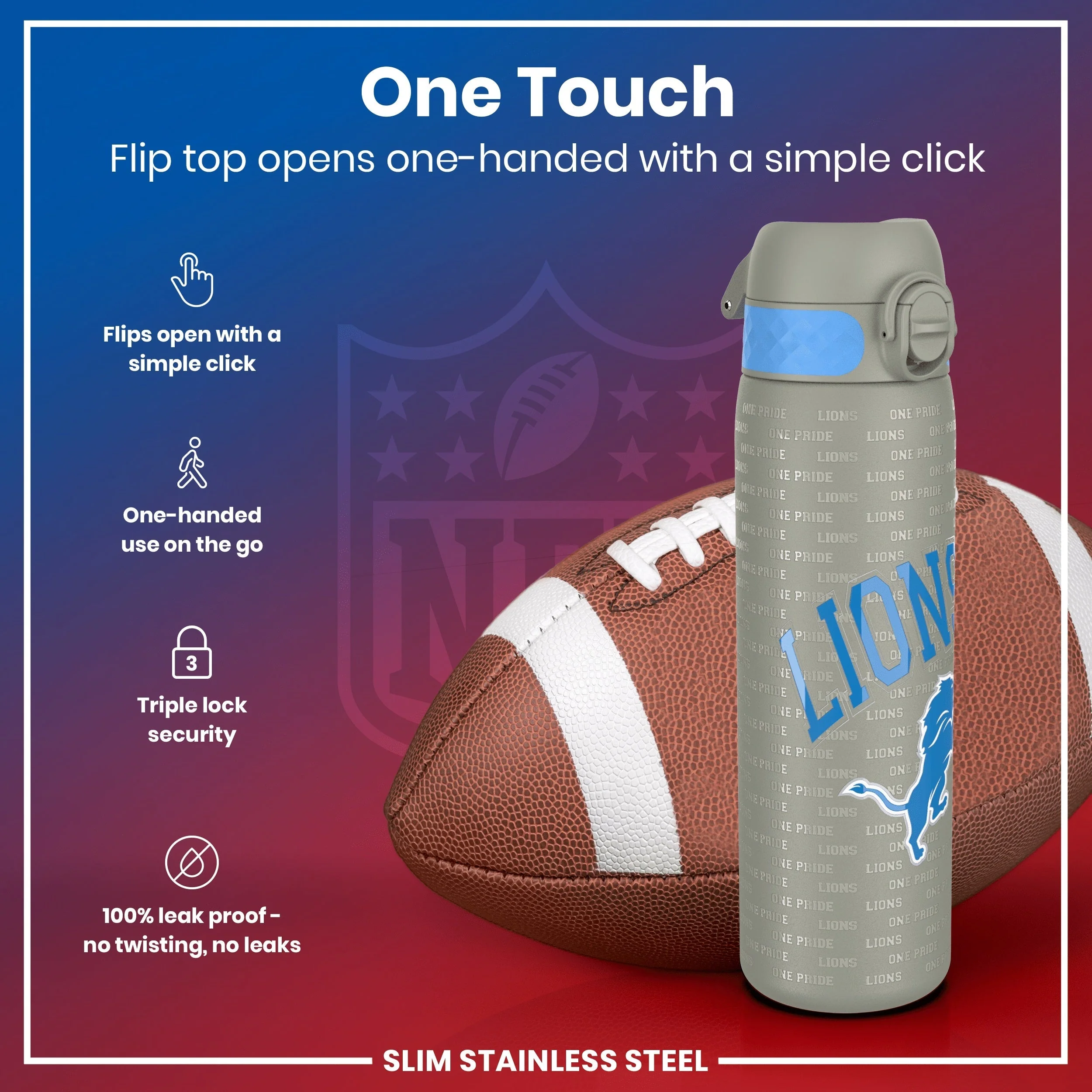 NFL x ION8, Leichte Edelstahl, Detroit Lions, 600 ml - Image 3