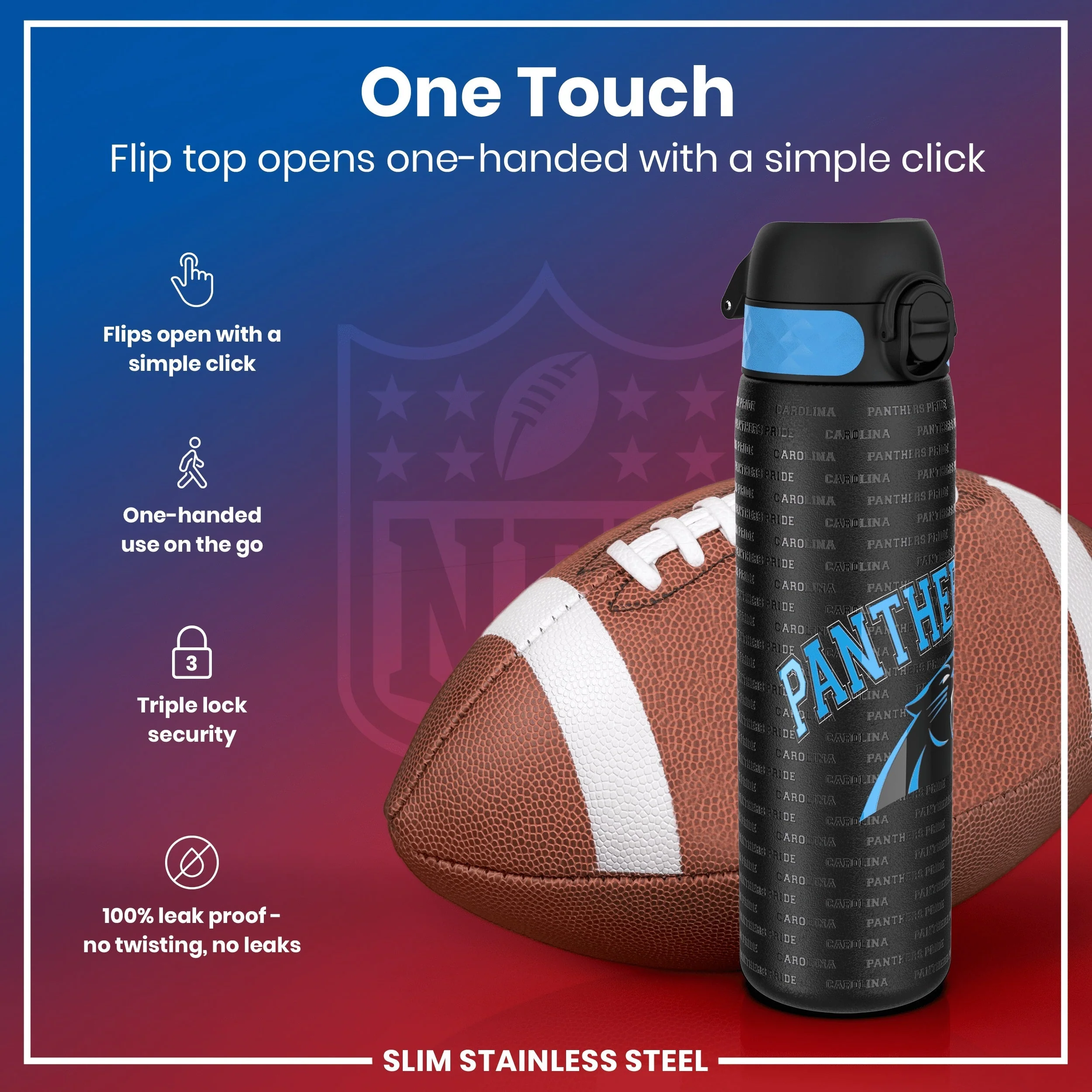 NFL x ION8, Leichte Edelstahl, Carolina Panthers, 600 ml - Image 3