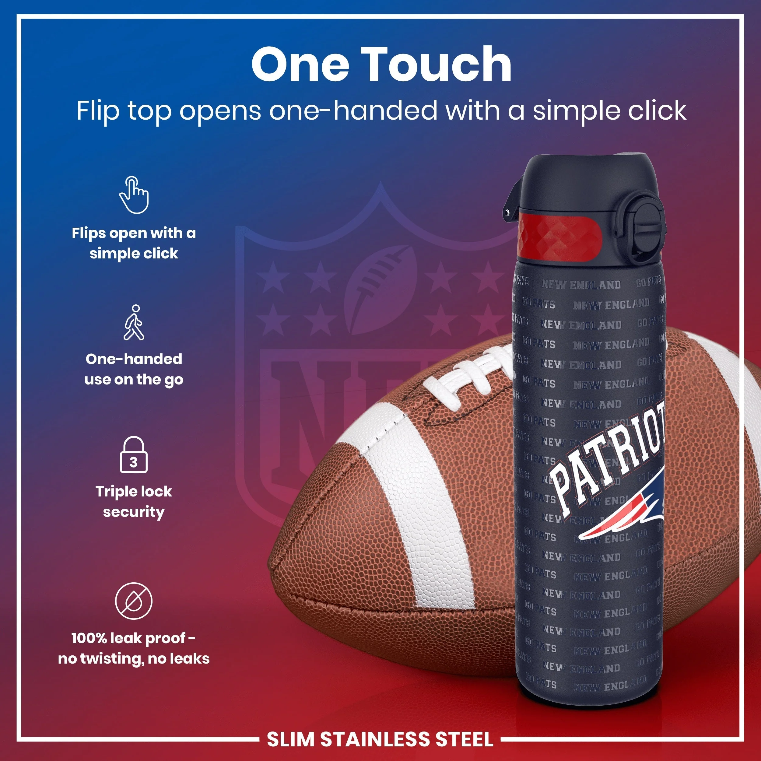 NFL x ION8, Leichte Edelstahl, New England Patriots, 600 ml - Image 3