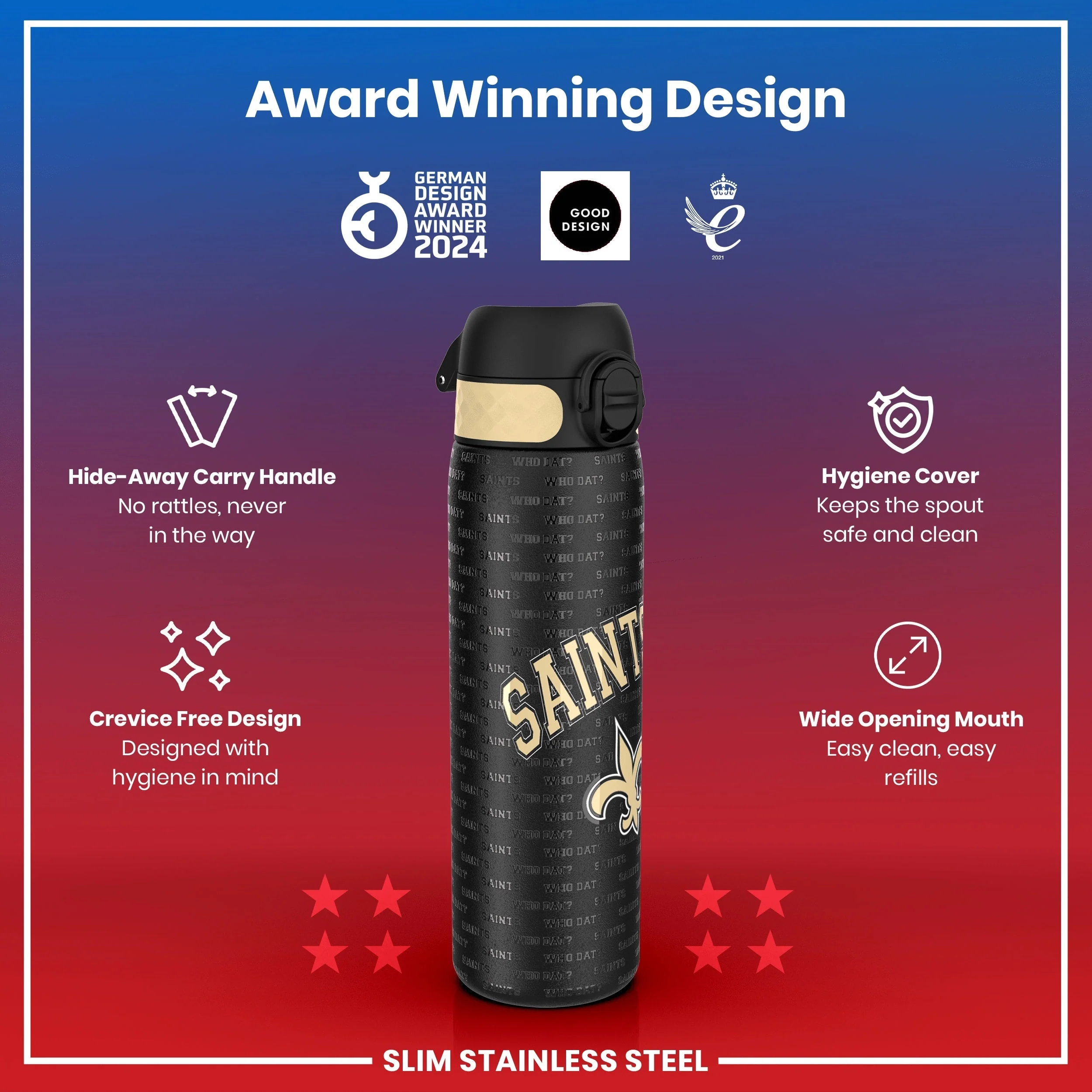 NFL x ION8, Leichte Edelstahl, New Orleans Saints, 600 ml - Image 6