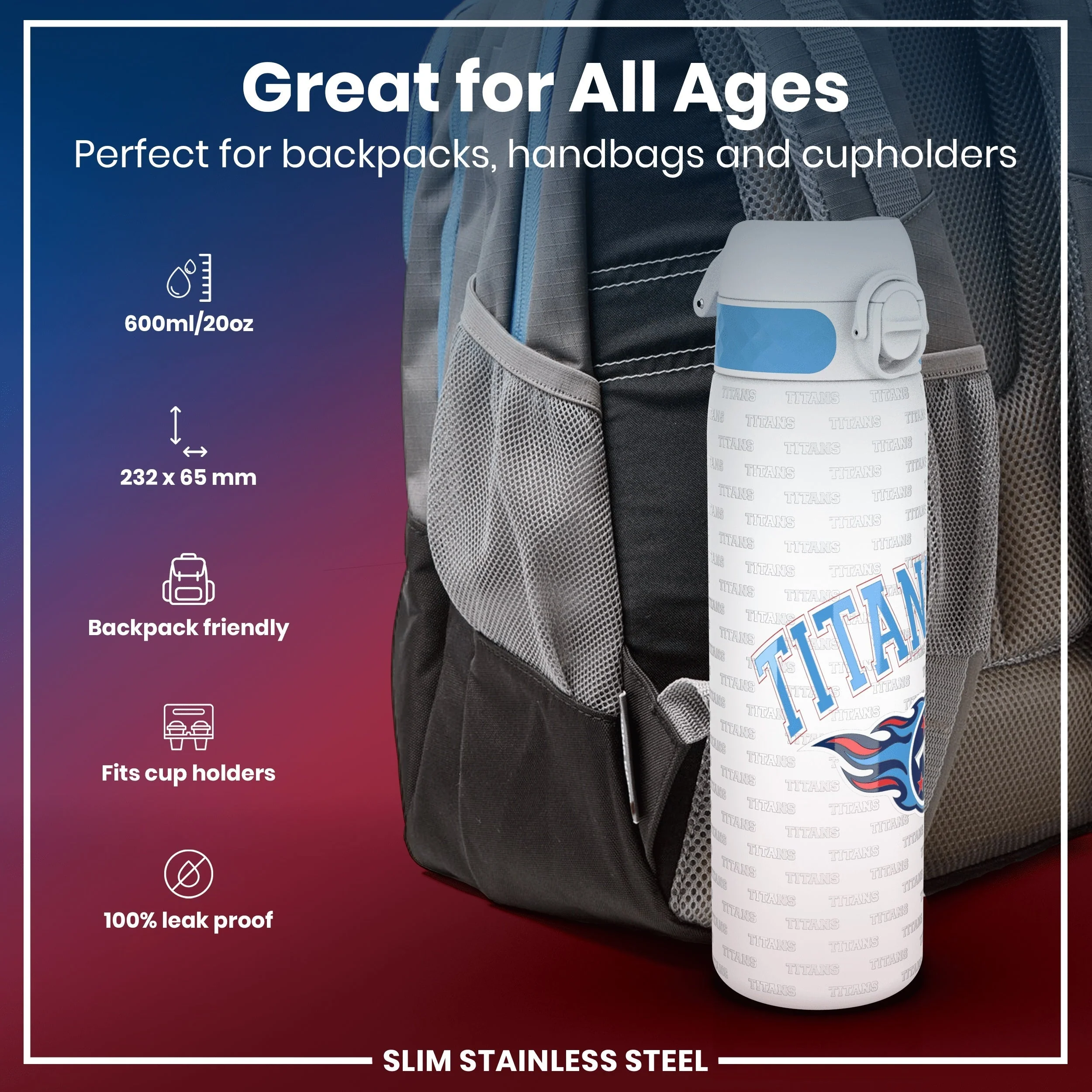 NFL x ION8, Leichte Edelstahl, Tennessee Titans, 600 ml - Image 2