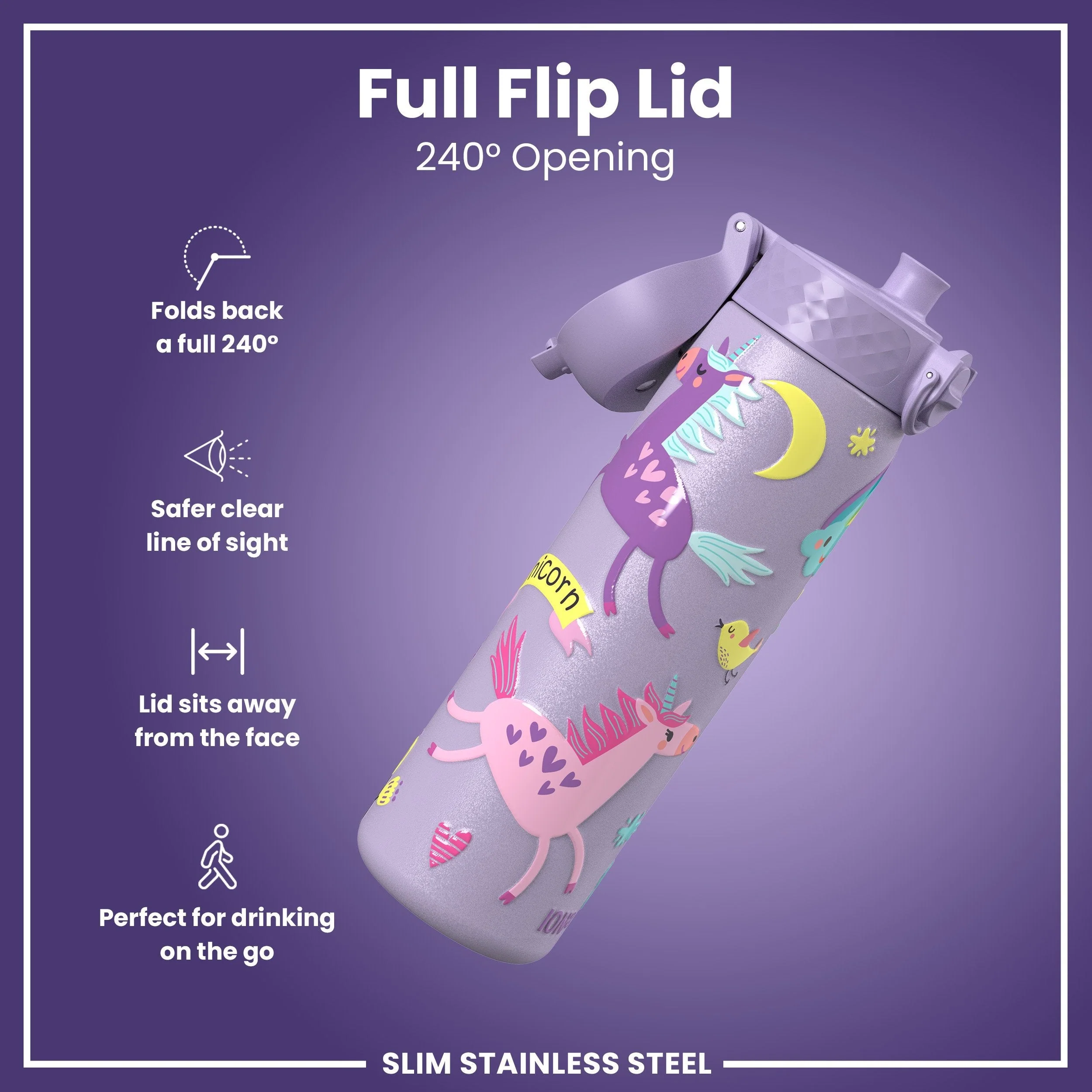 Leichte Edelstahl-Trinkflasche, violette Einhörner, 600 ml - Image 4
