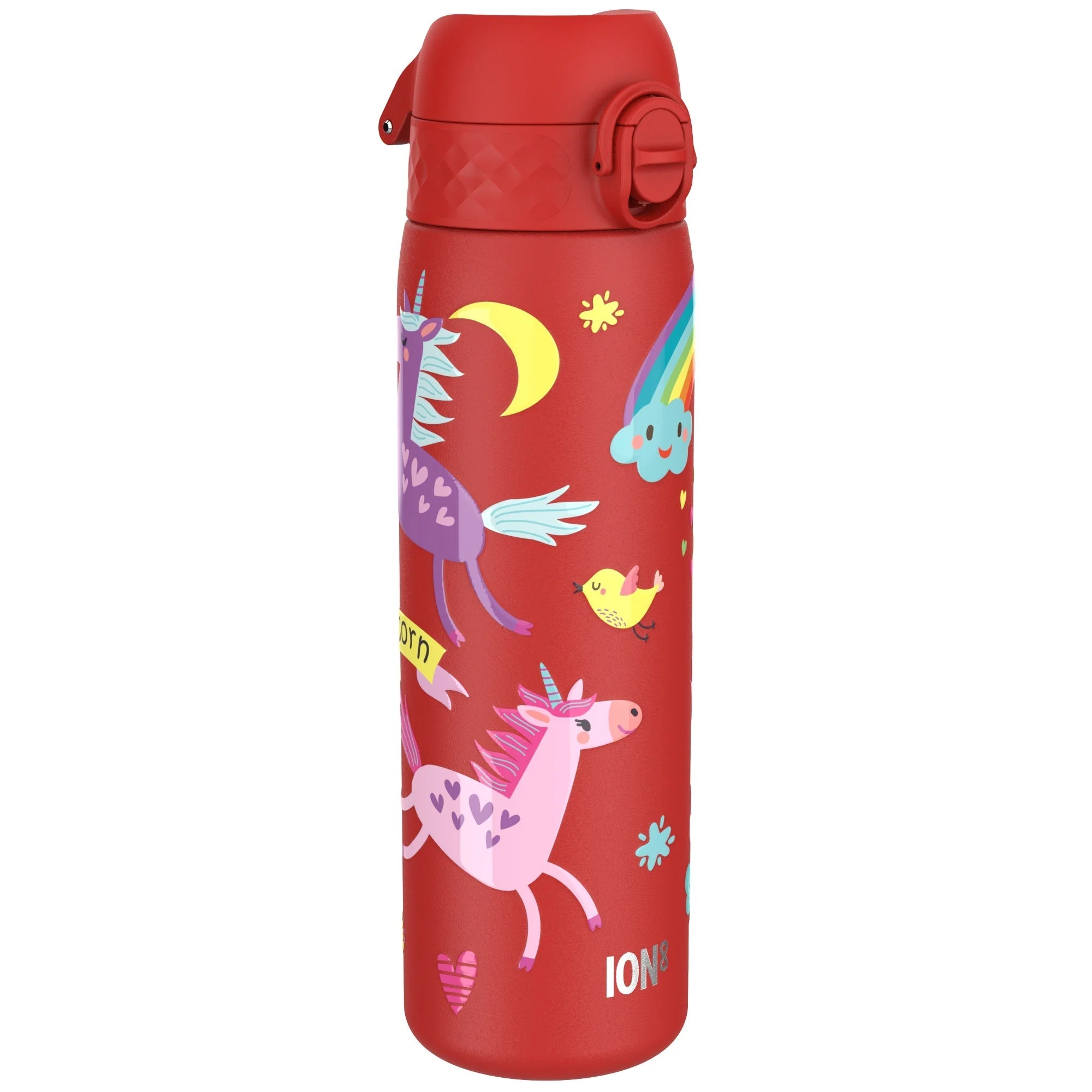 Leichte Edelstahl-Trinkflasche, Rote Einhörner, 600 ml
